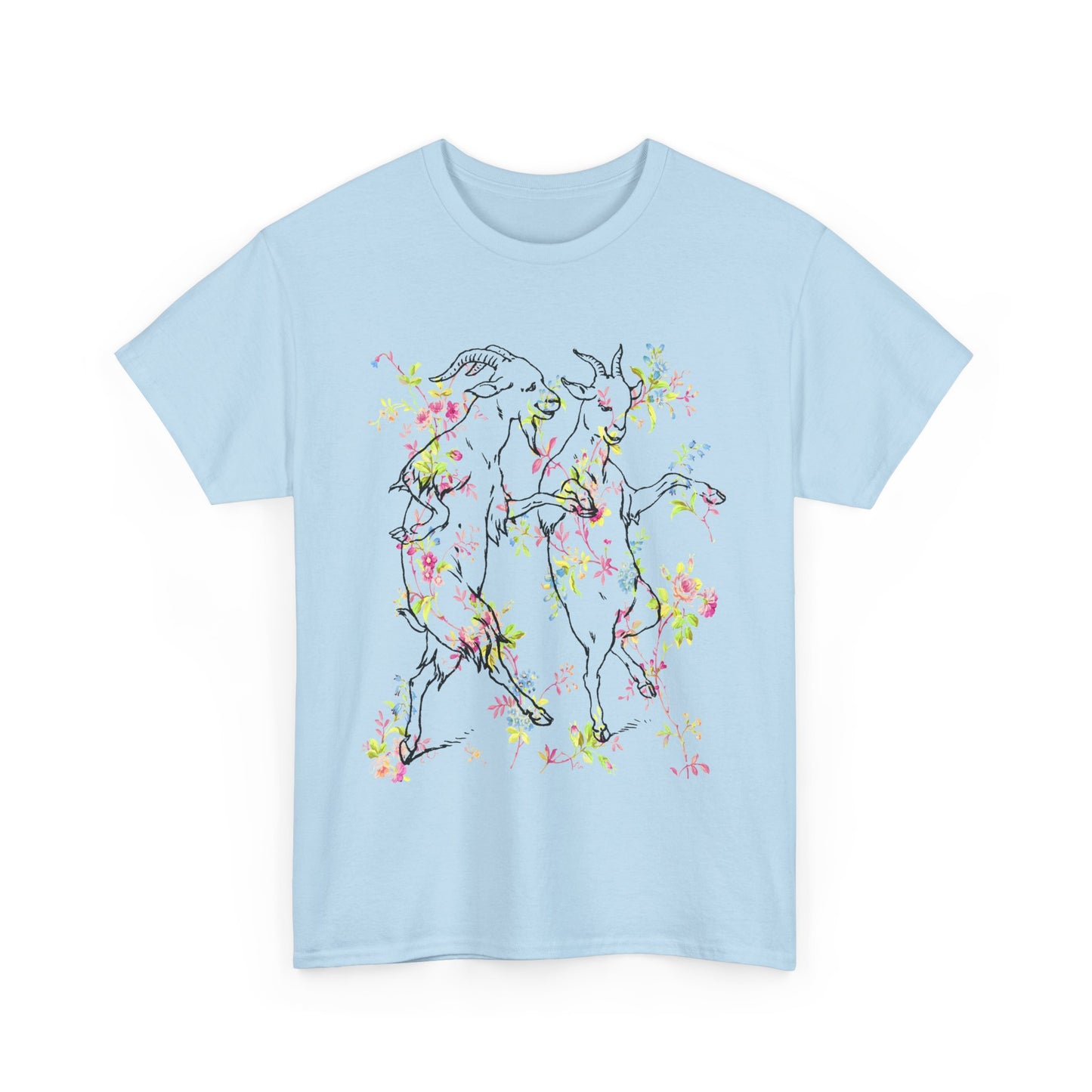 1898 dancing goats children's drawing merged with vintage wallpaper tshirt