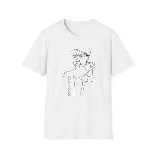 original drawing of a golfing man golf sucks maybe it does maybe it doesn't tshirt