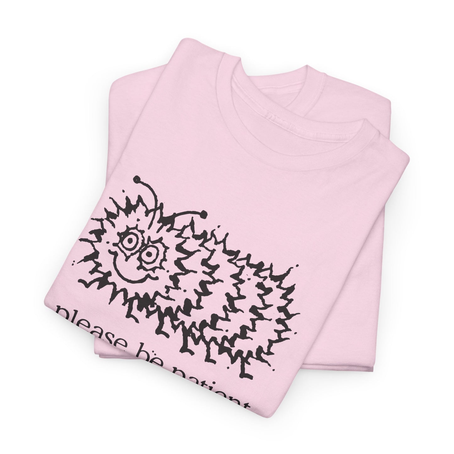 vintage please be patient god isn't finished with me yet caterpillar reproduction tshirt