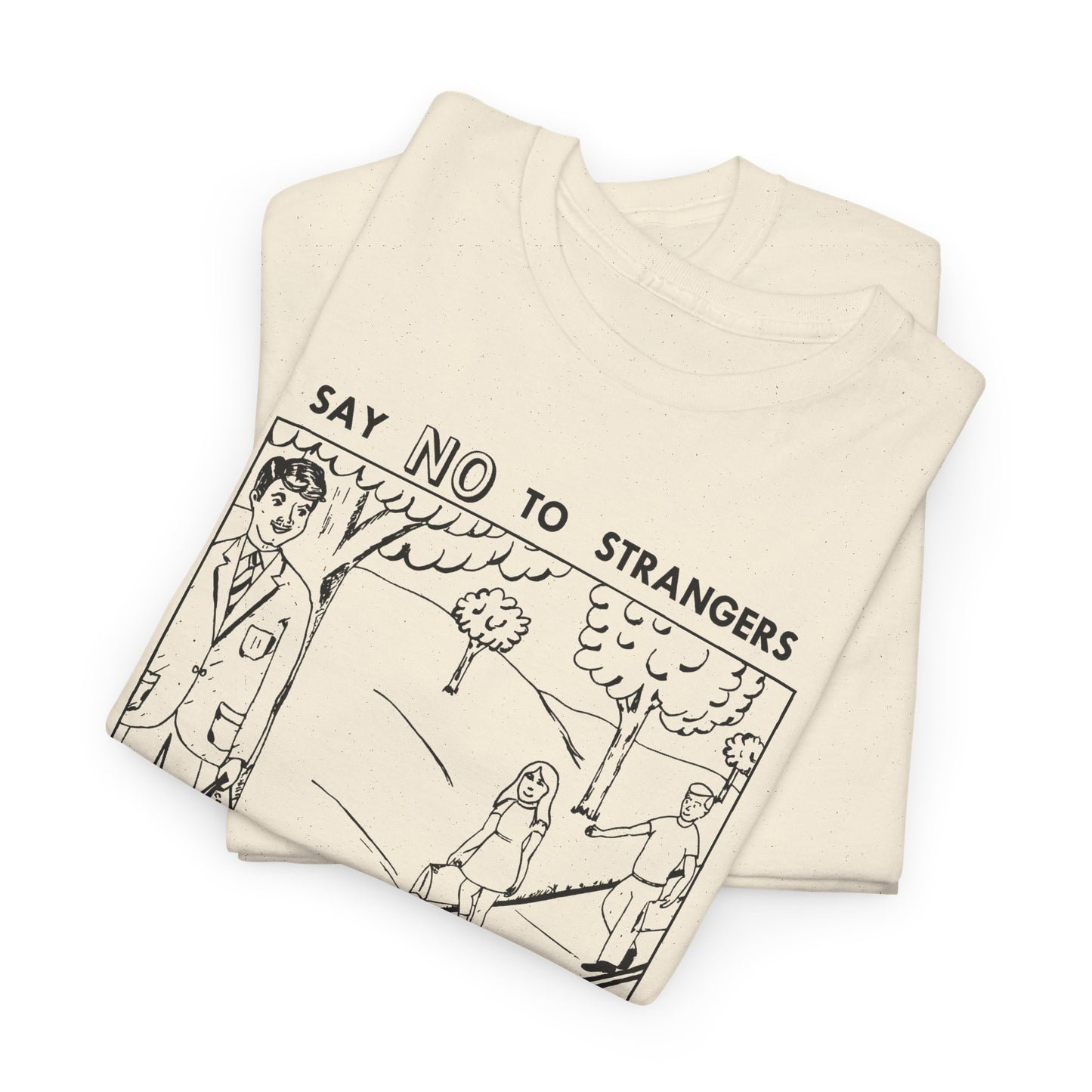 vintage block parents graphic say no to strangers reproduction tshirt