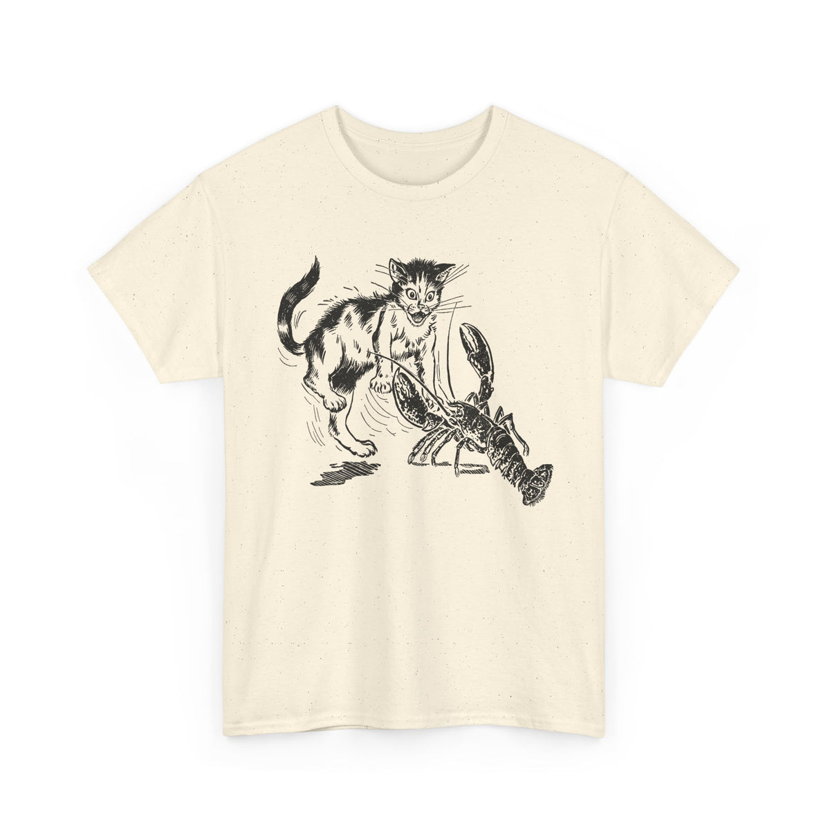 mid twentieth century children's book illustration cat and lobster tshirt