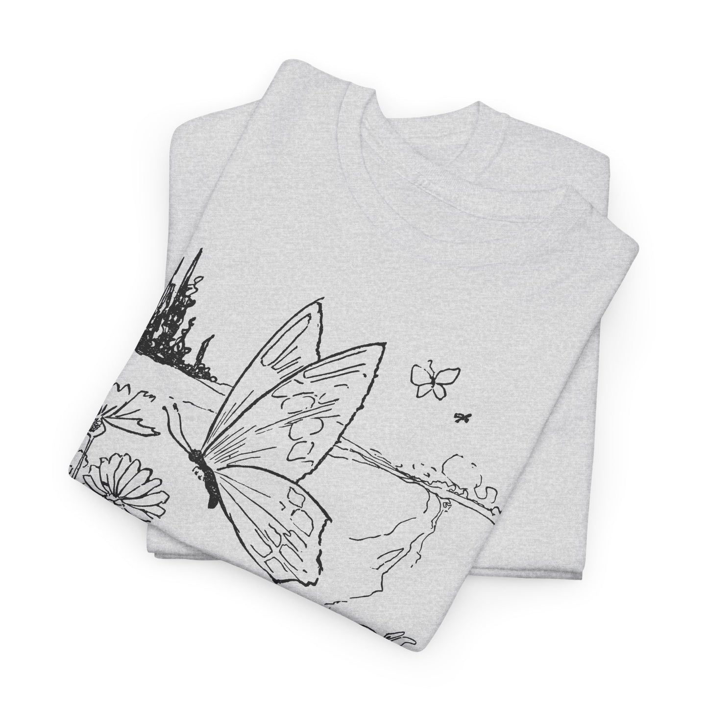 vintage butterfly and flower illustration reproduction tshirt