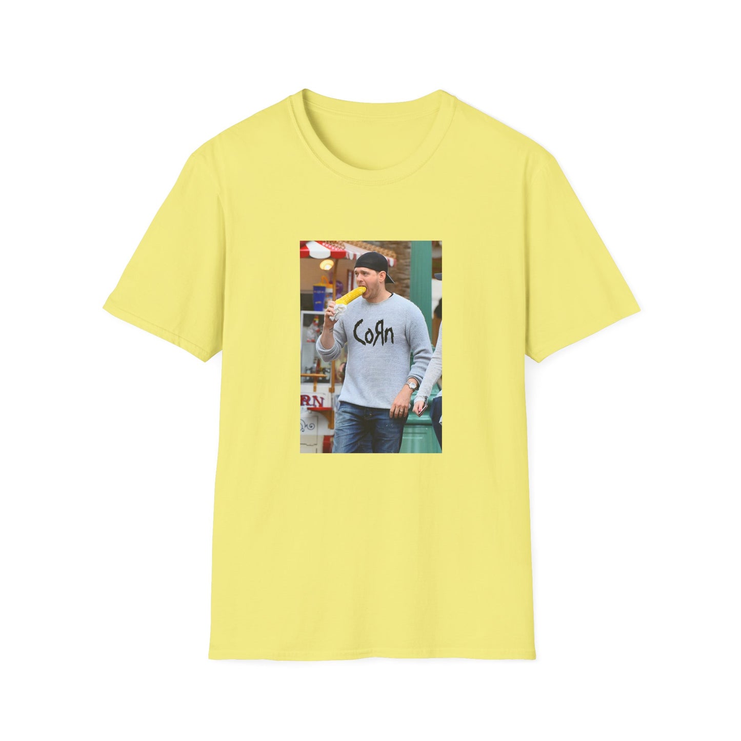michael buble wearing a corn shirt eating corn tshirt