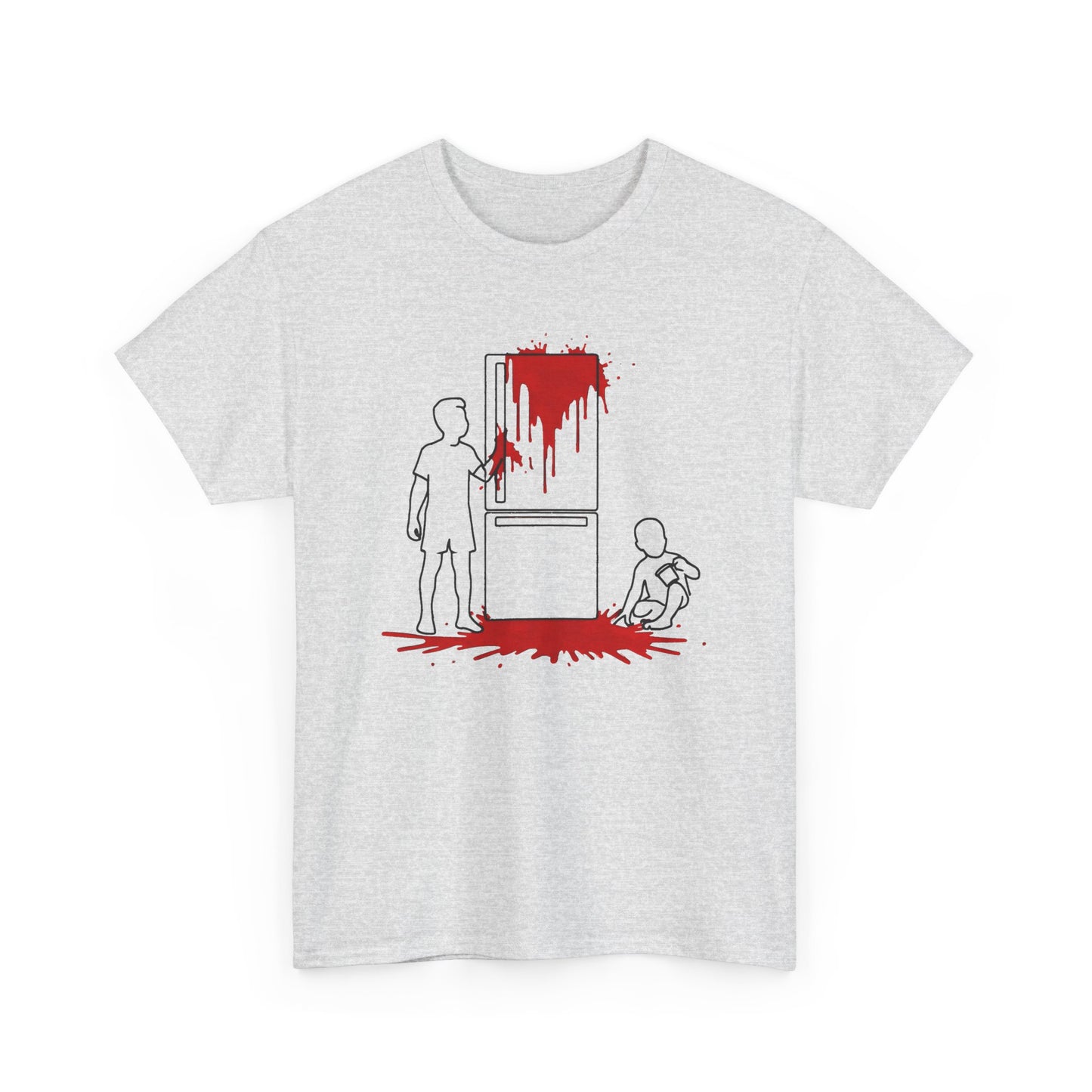 weird kitchen scene with ketchup on a fridge tshirt
