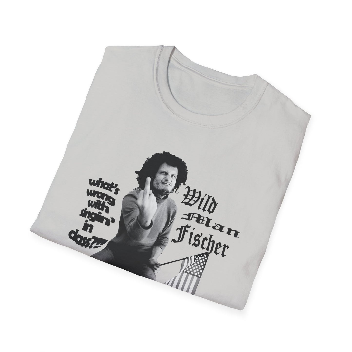 wild man fischer middle finger in black tshirt