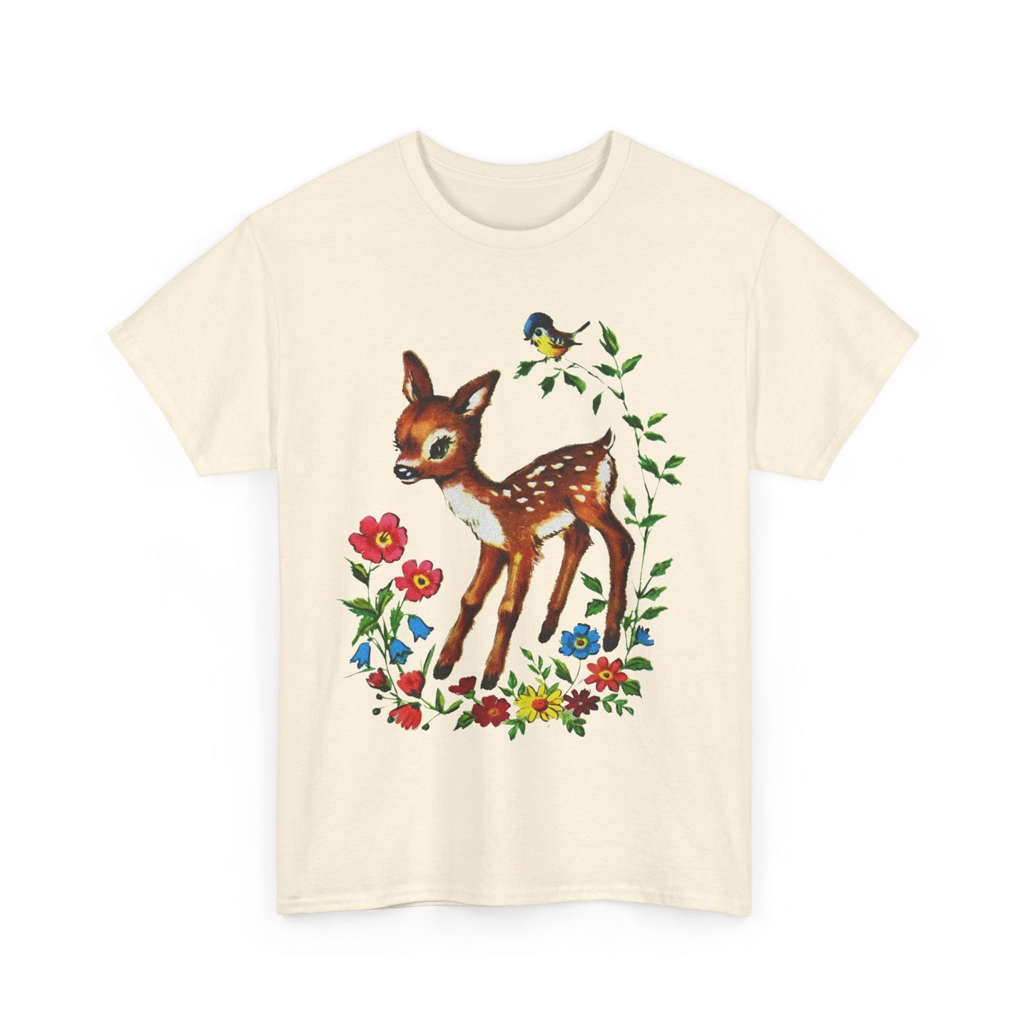 1960s cute baby deer postcard reproduction tshirt