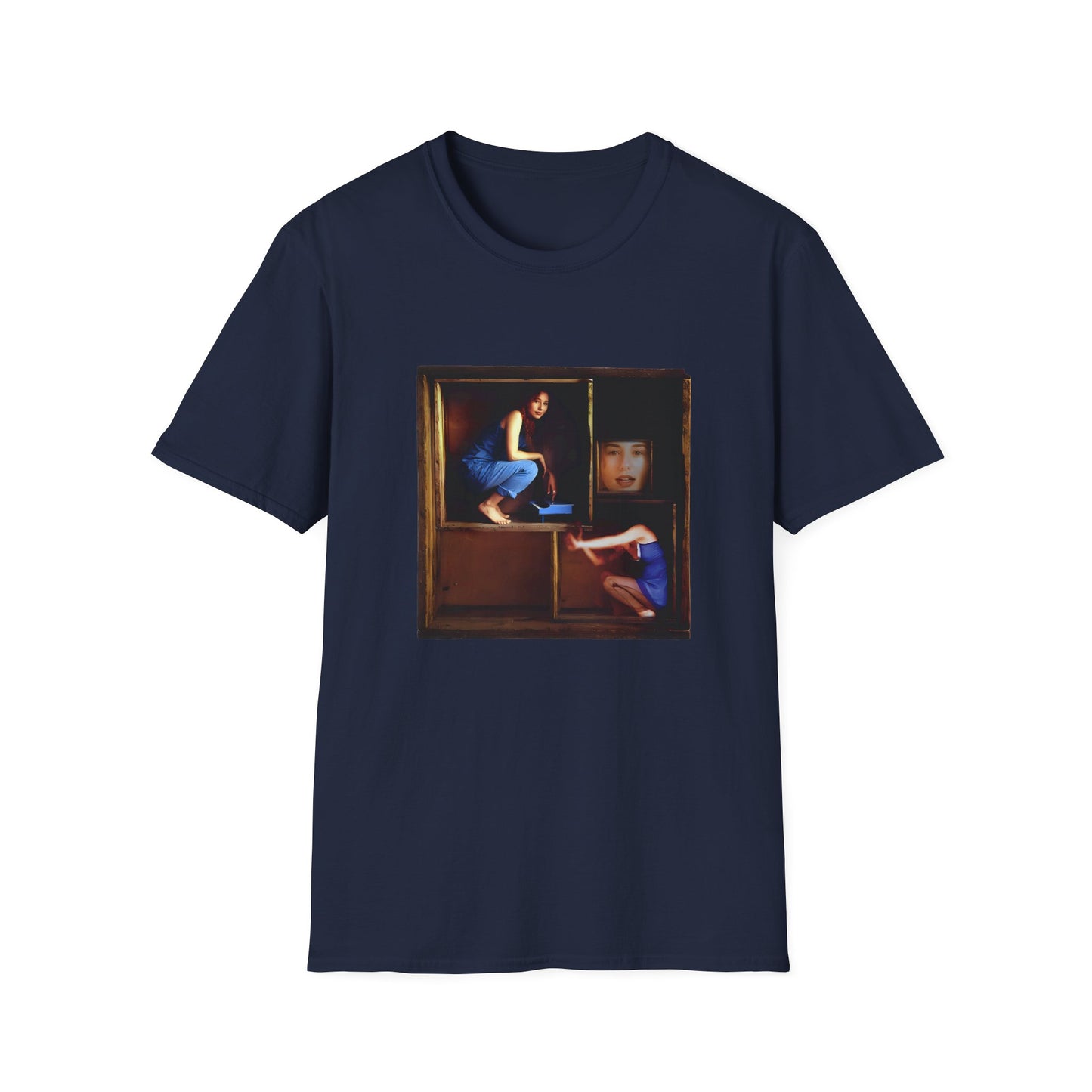tori amos on a shelf in a crate playing a small piano surrounded by other amos's on a tshirt