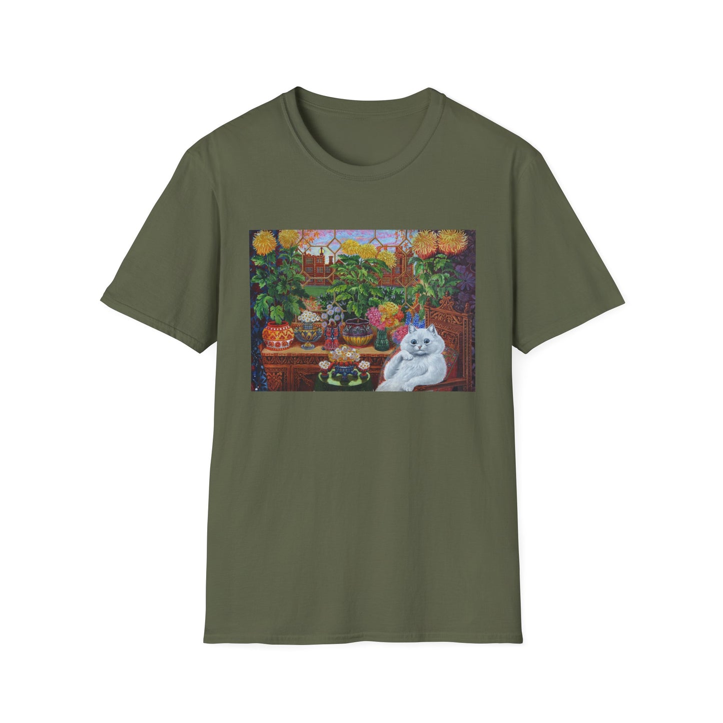 louis wain thinking cat with flowers tshirt