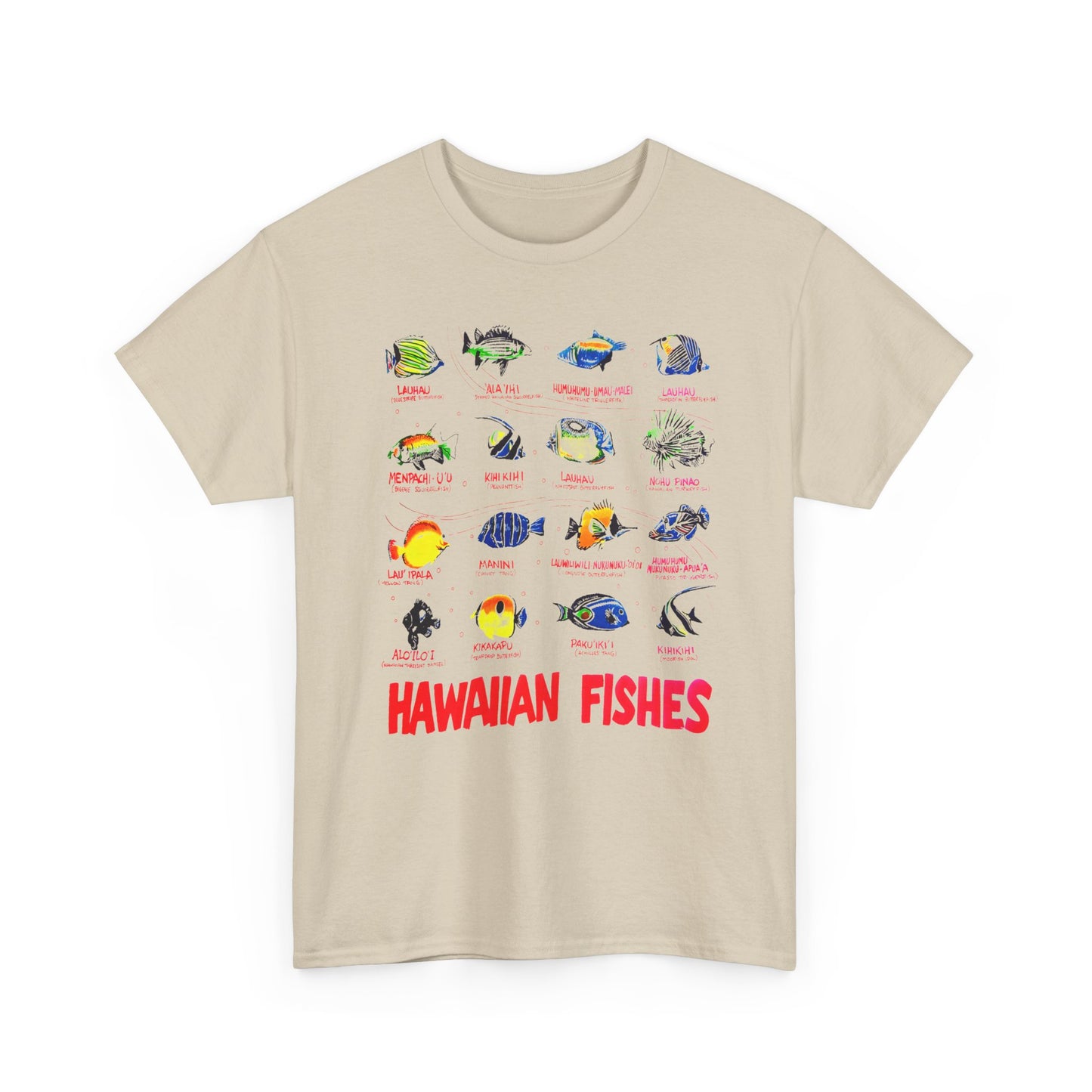 vintage hawaiian fishes reproduction with fish names tshirt