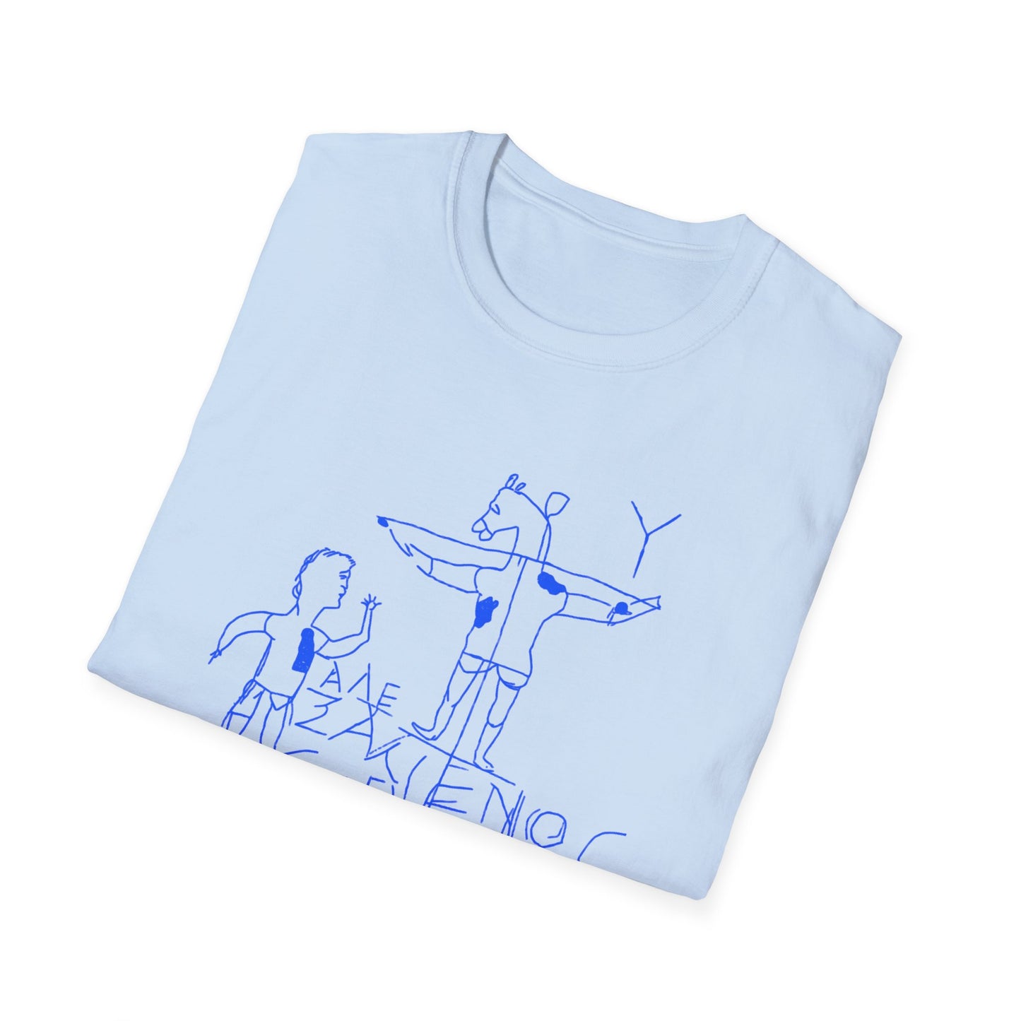 alexamenos graffito blasphemous young man worships donkey early graffiti 200 BC in blue tshirt