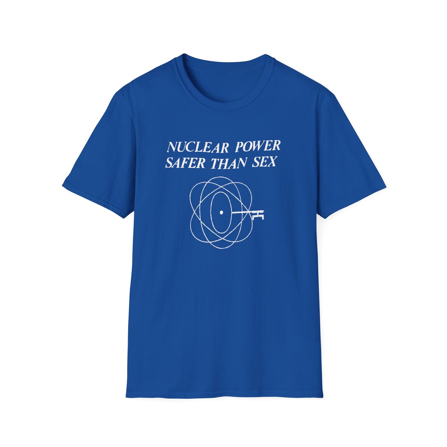 vintage 1970s design "nuclear power safer than sex" tshirt