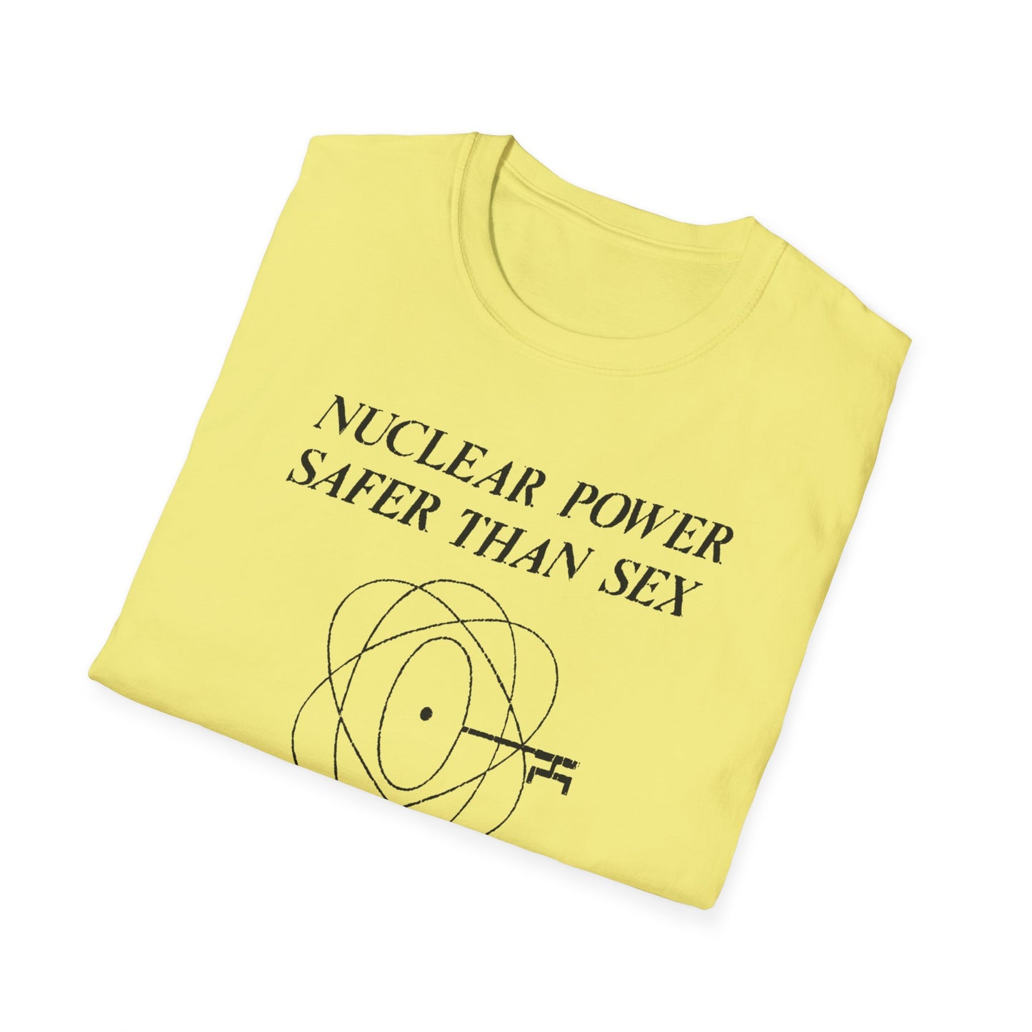 vintage 1970s design "nuclear power safer than sex" tshirt