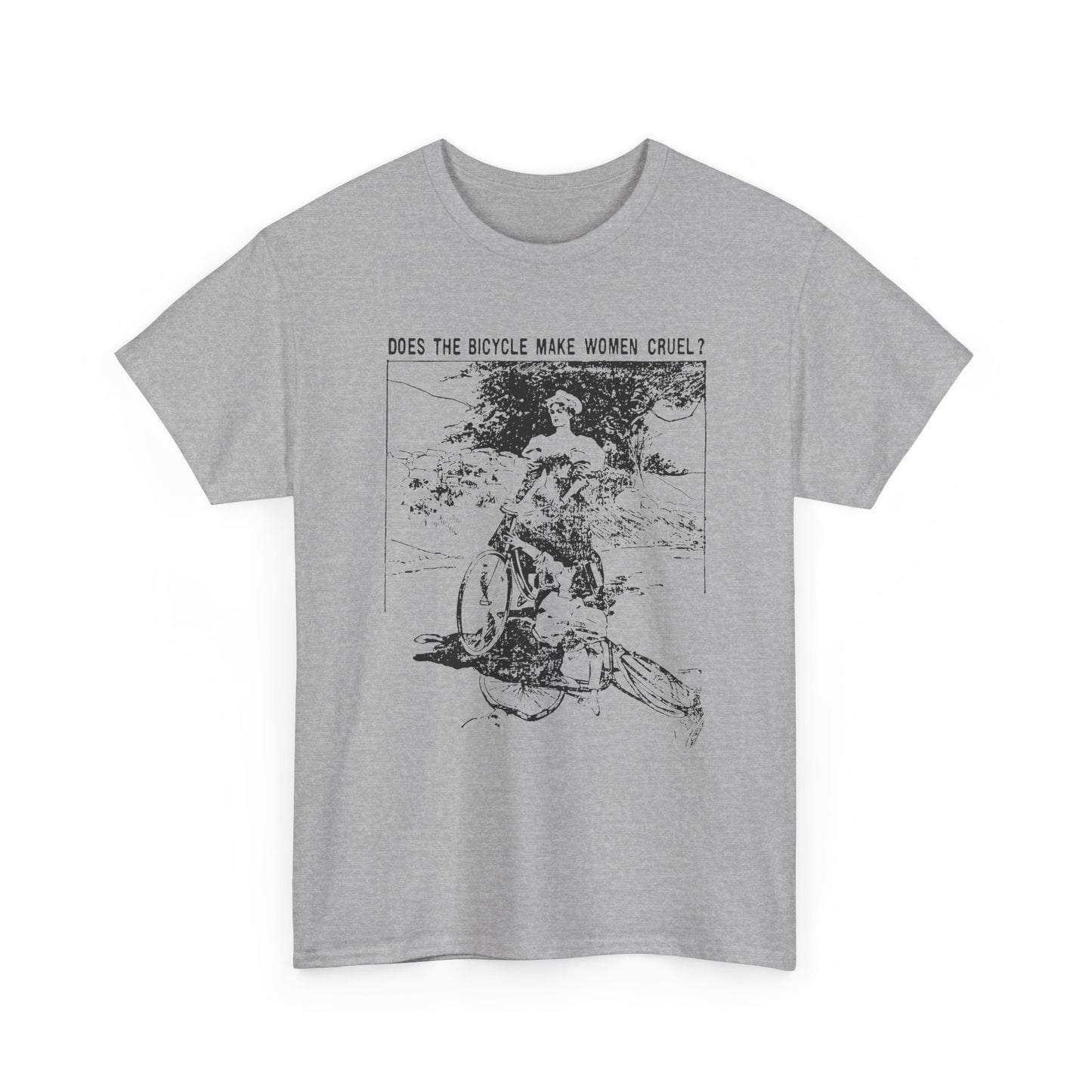 1897 cartoon does the bicycle make women cruel? reproduction tshirt