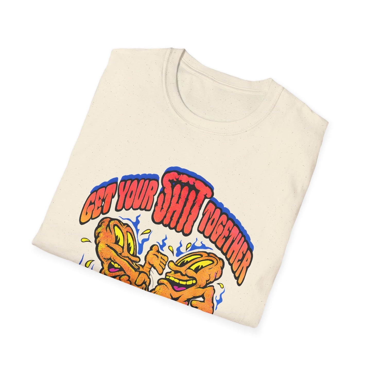 1970s graphic "get your shit together" two shits shaking hands tshirt