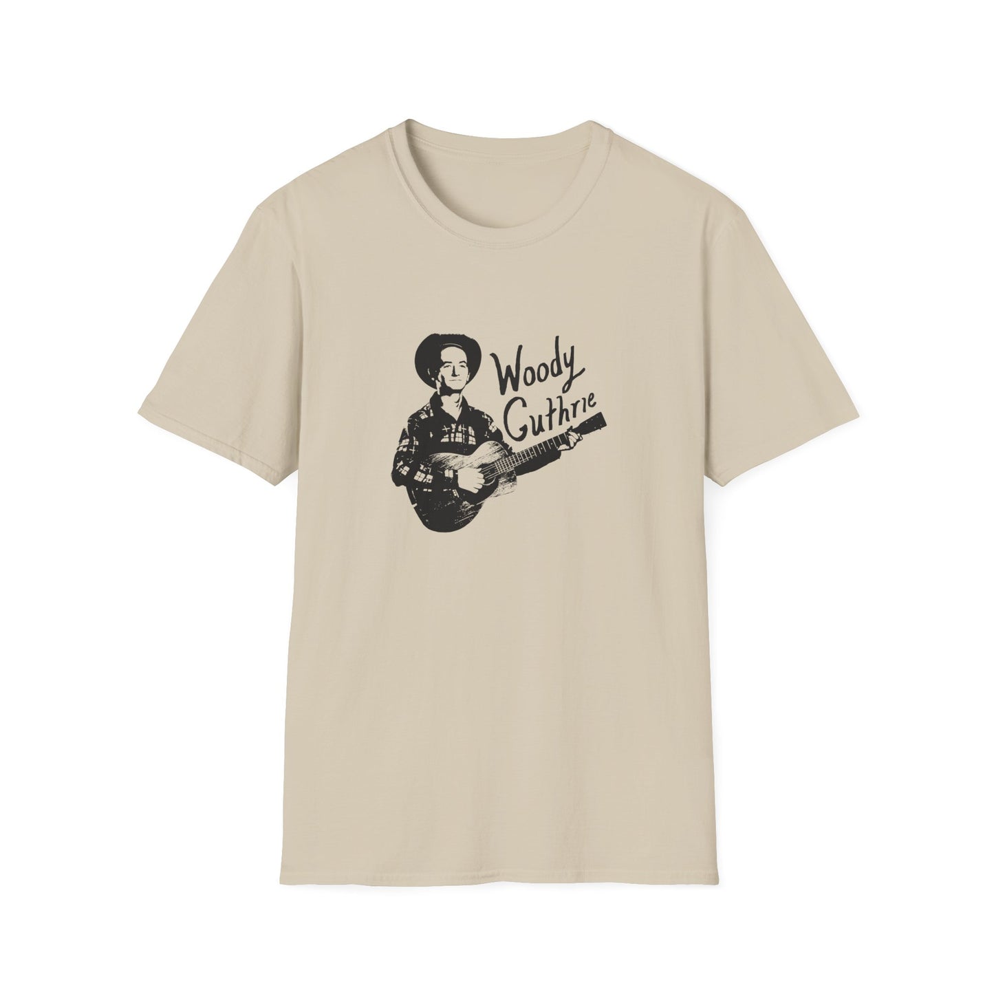 woody guthrie playing his guitar fan art tshirt