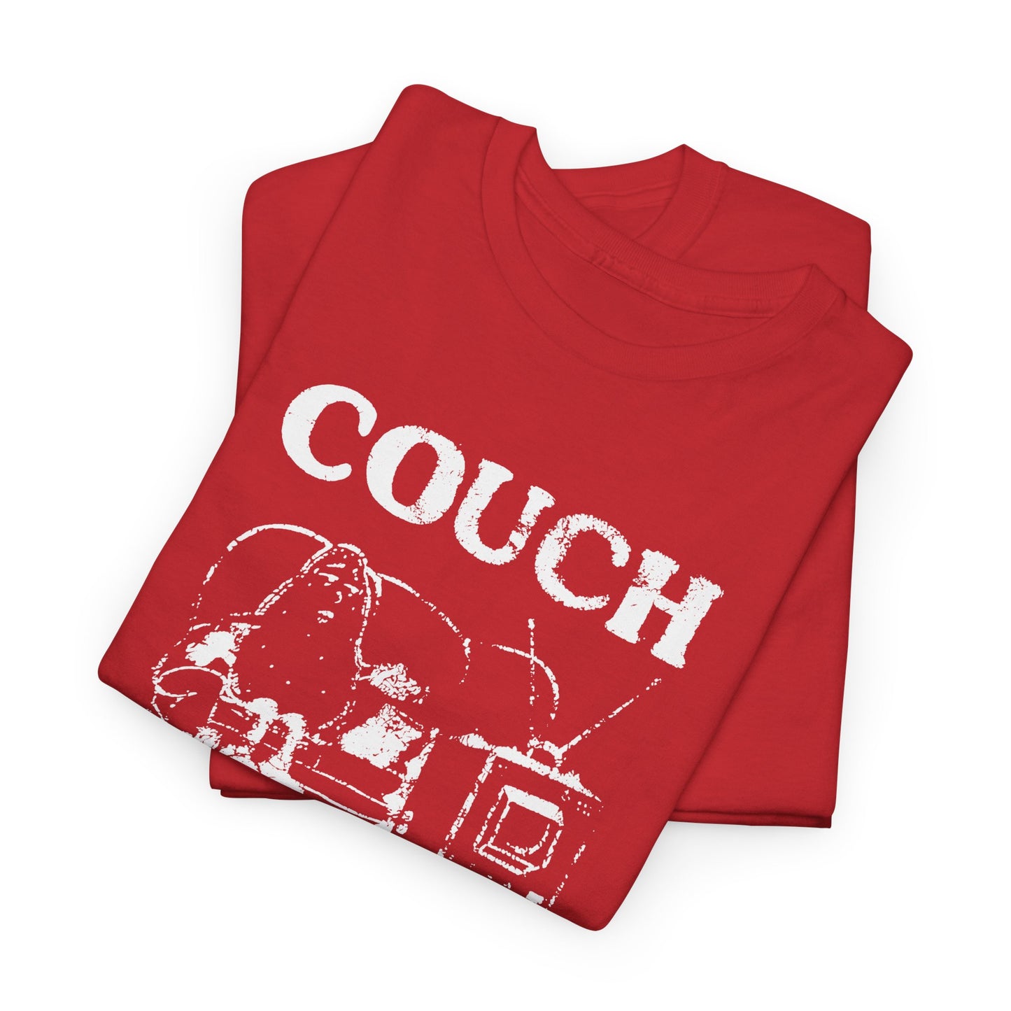 vintage couch potato reproduction in white graphic tshirt