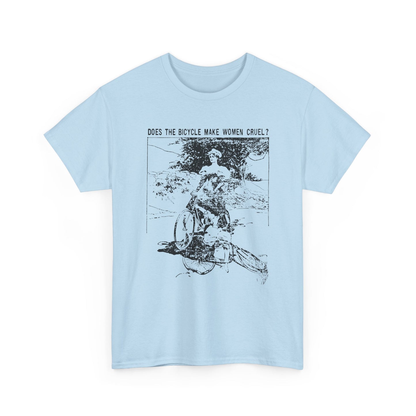 1897 cartoon does the bicycle make women cruel? reproduction tshirt