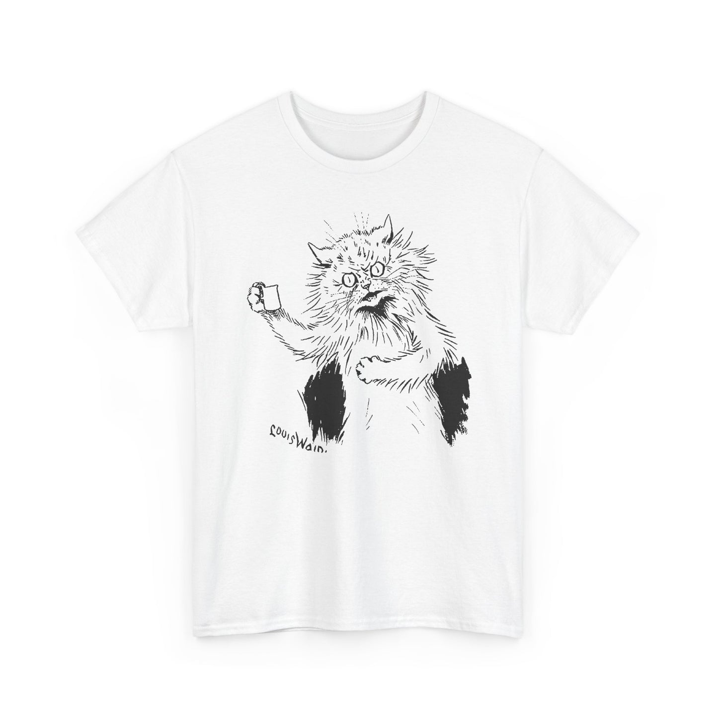 louis wain angry cat with cup reproduction tshirt