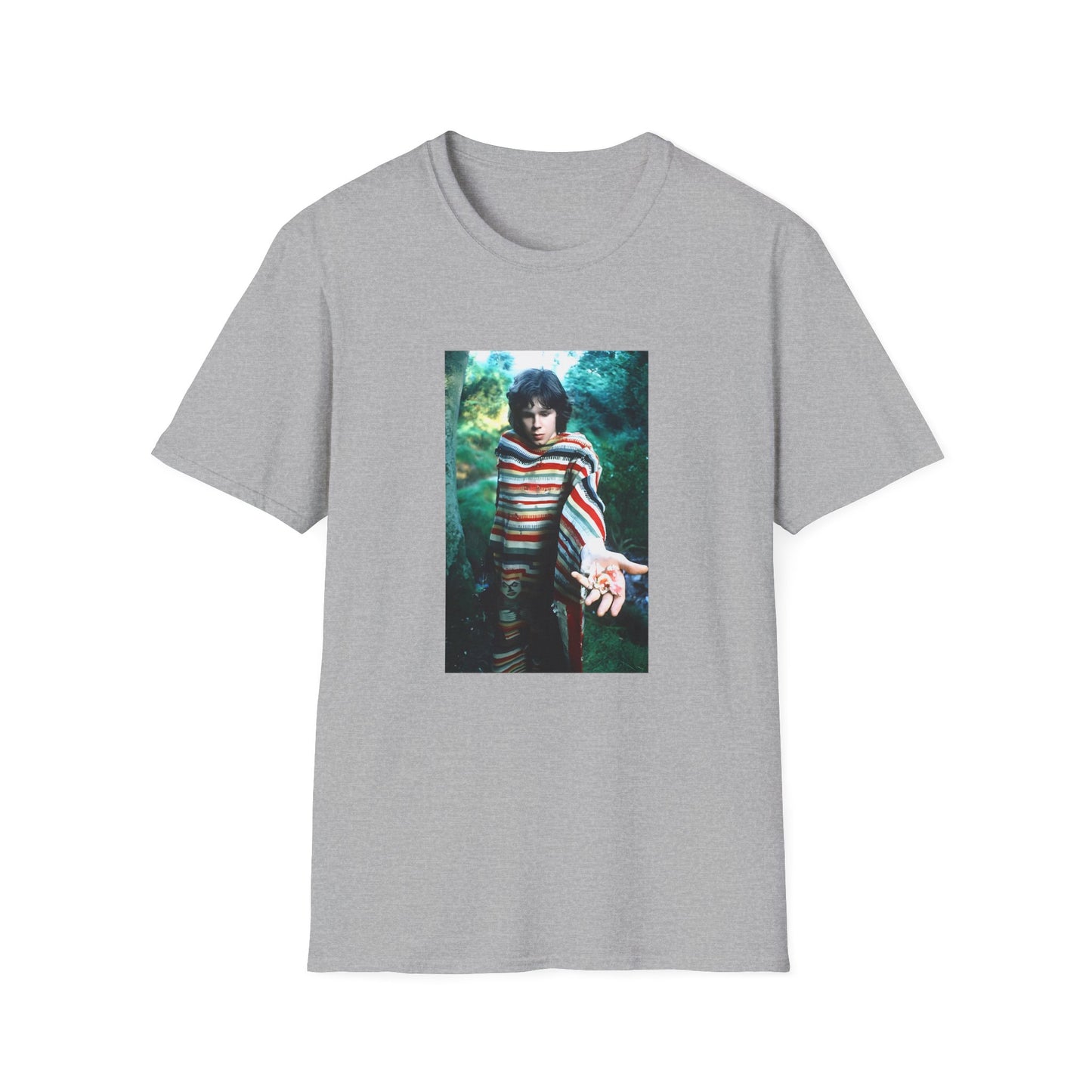 nick drake in the forest holding mushrooms tshirt