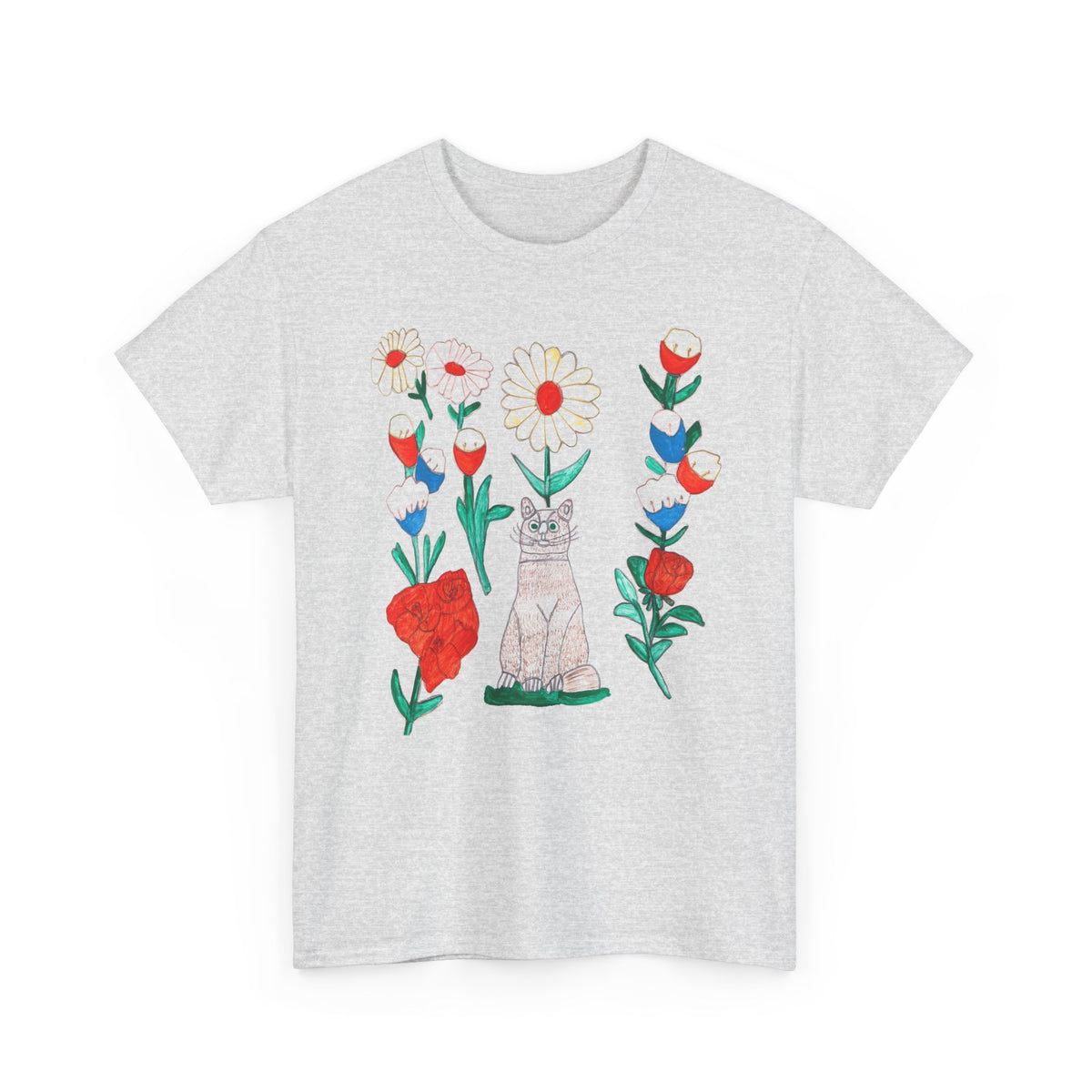 1970s cats & flowers painting by canadian folk artsist joseph sleep custom edit tshirt