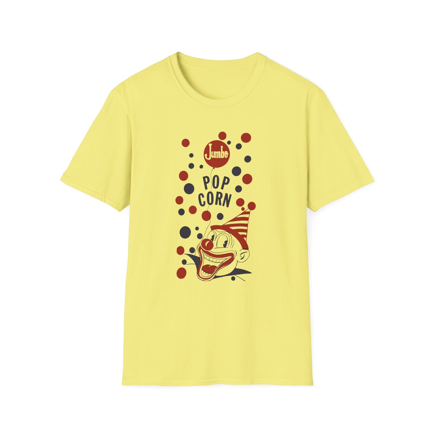 1960s popcorn box logo with a weird popcorn mascot clown tshirt