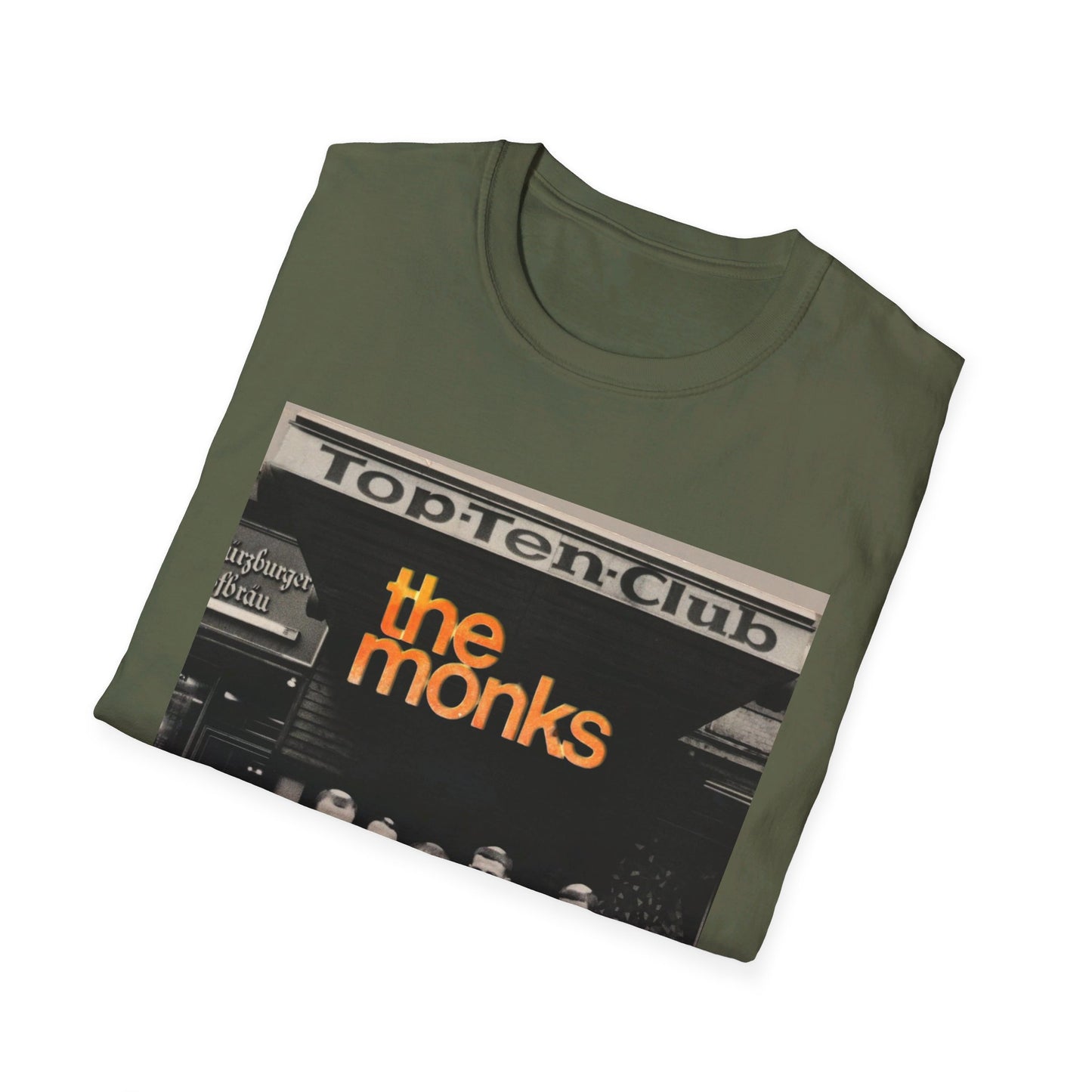 1960s experimental rock n roll band the monks in front of the top ten club tshirt