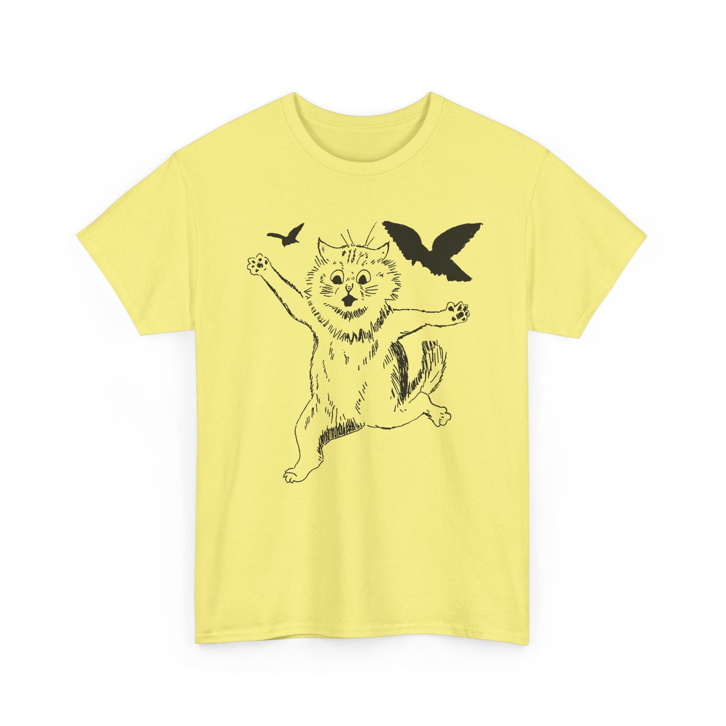 louis wain scared cat sketch running from birds tshirt