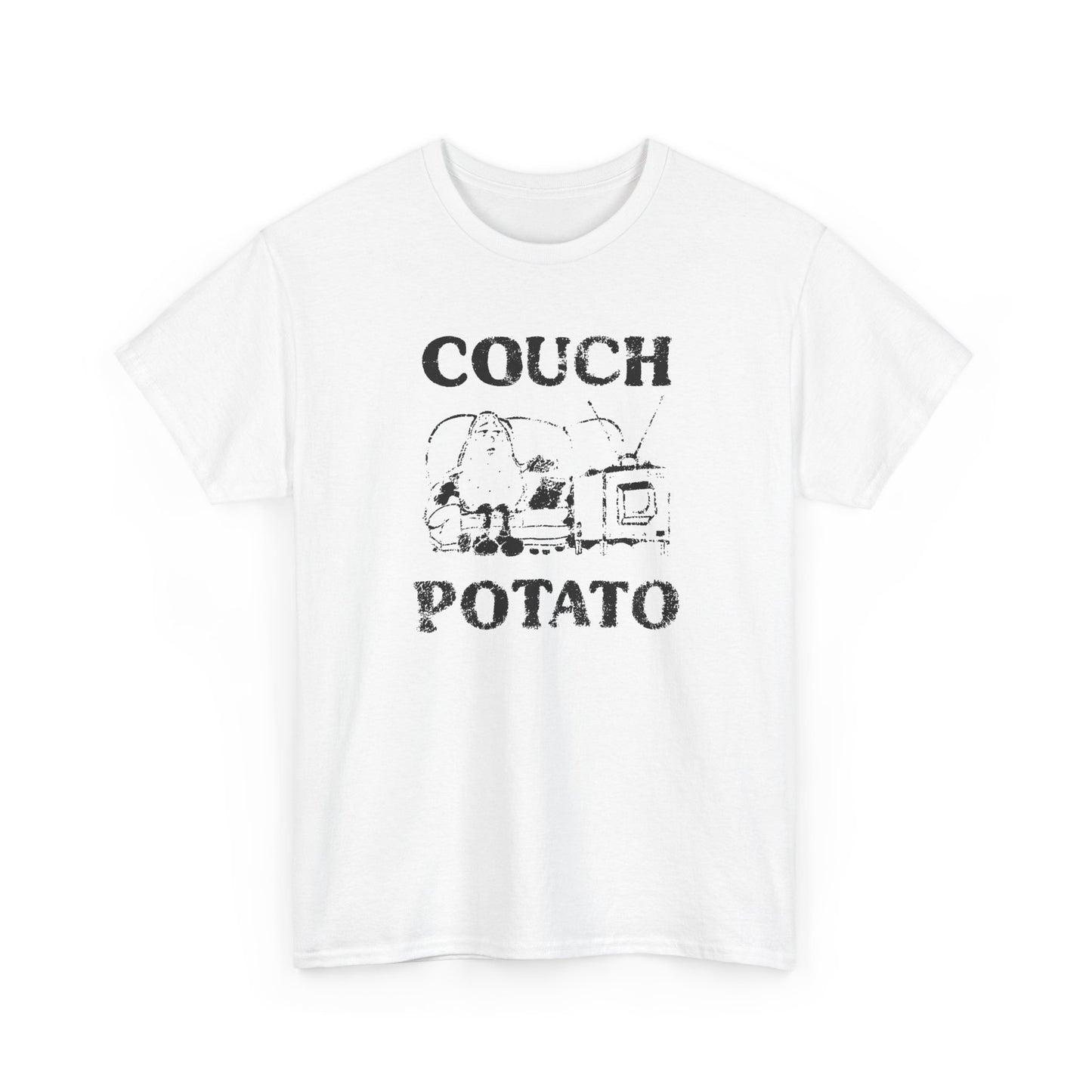 vintage couch potato reproduction in black graphic tshirt