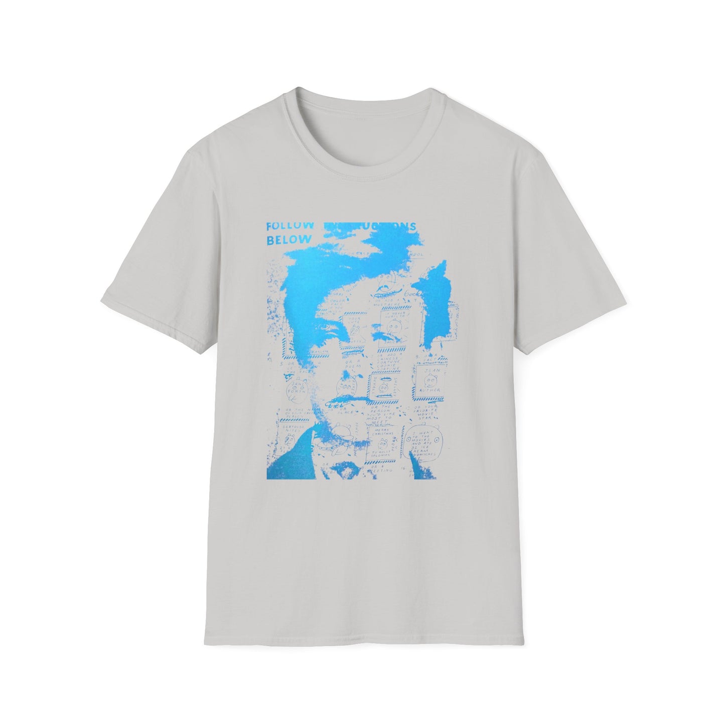 ray johnson arthur rimbaud art in light blue tshirt