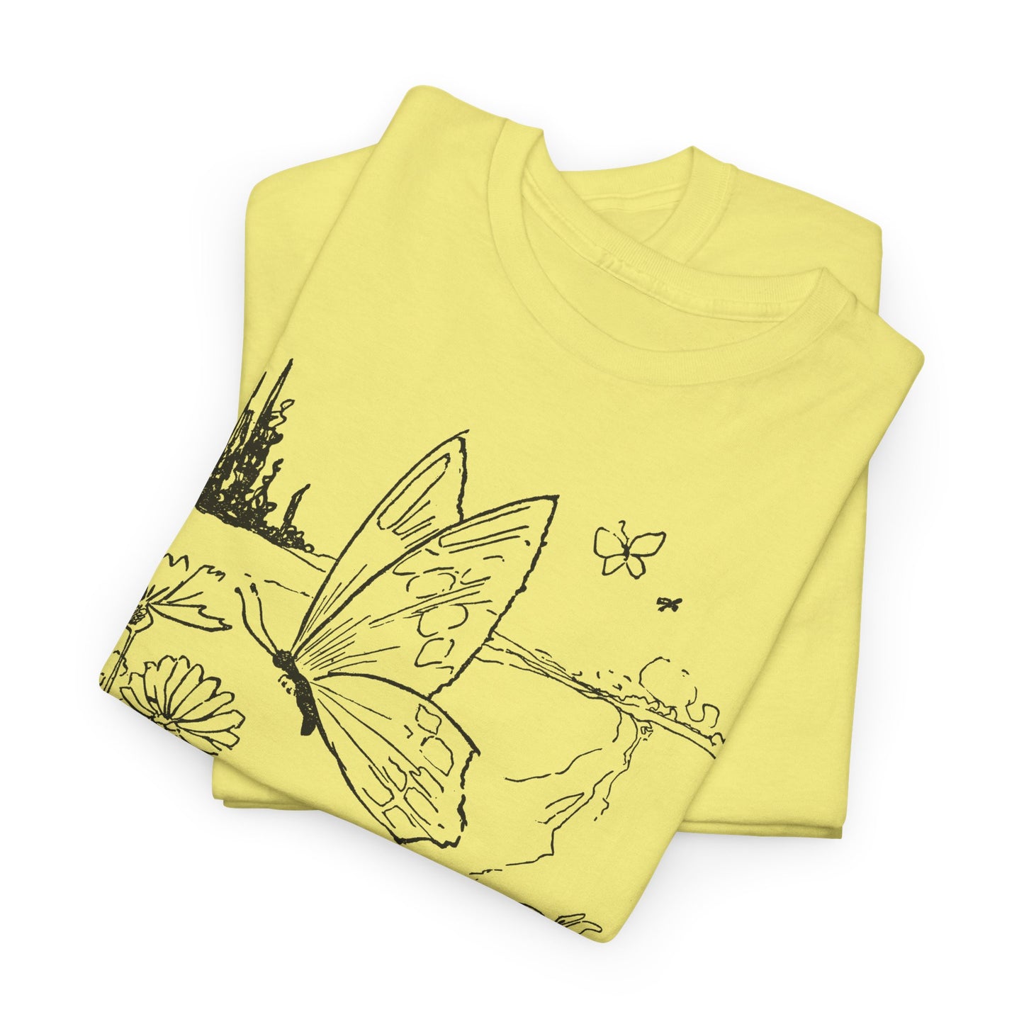 vintage butterfly and flower illustration reproduction tshirt