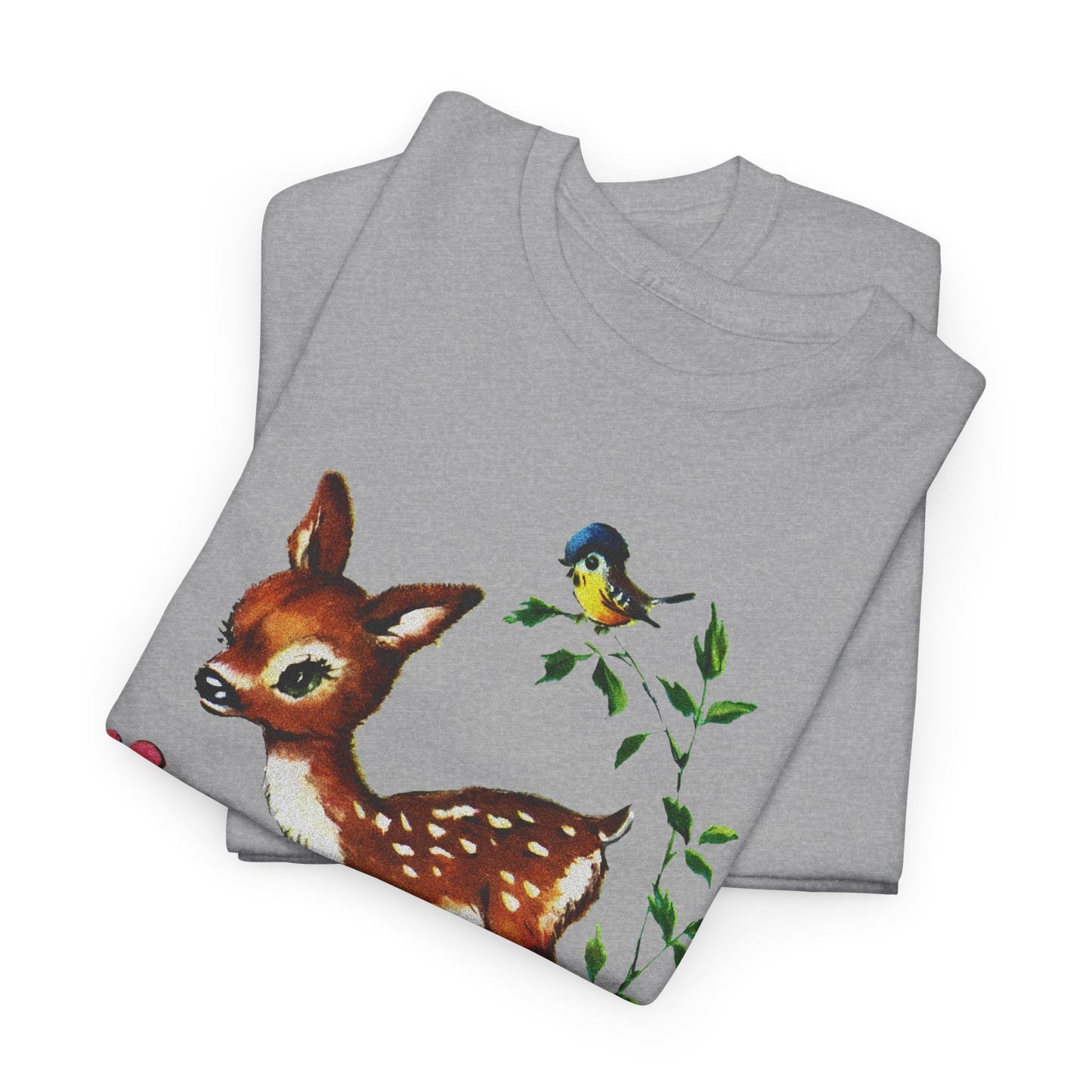 1960s cute baby deer postcard reproduction tshirt