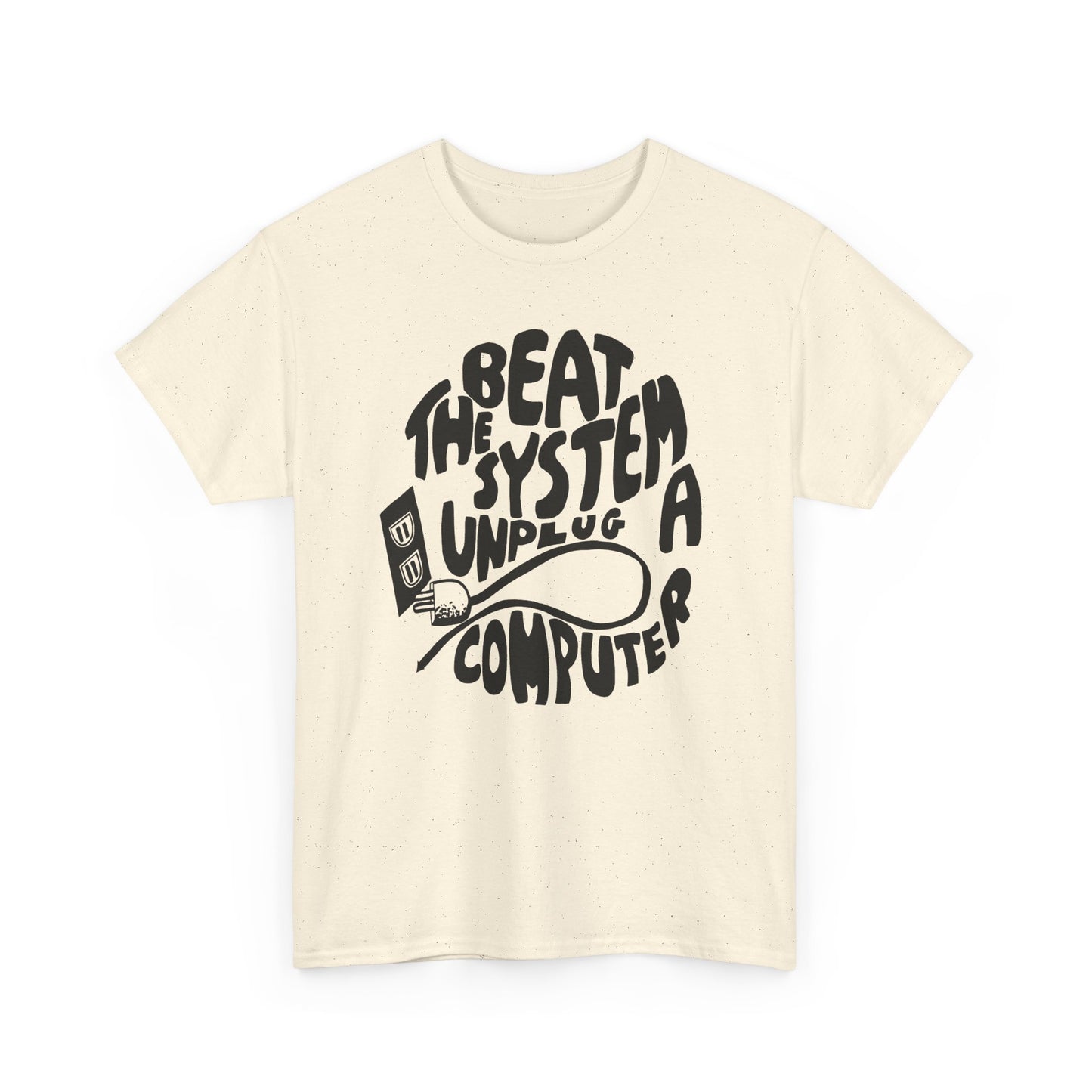 1970s beat the system unplug a computer reproduction tshirt