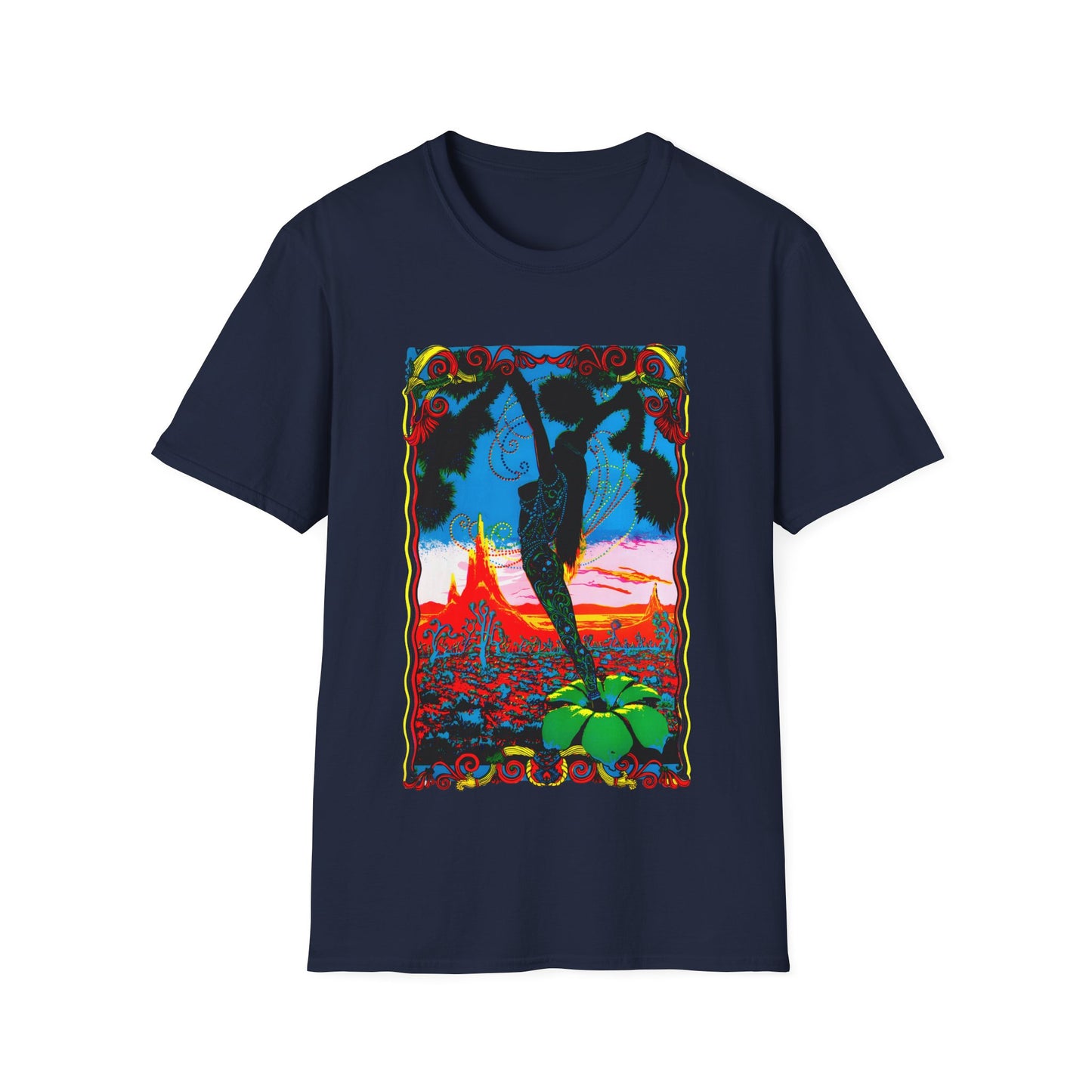 1960's dessert blossom black light psychedelic poster tshirt