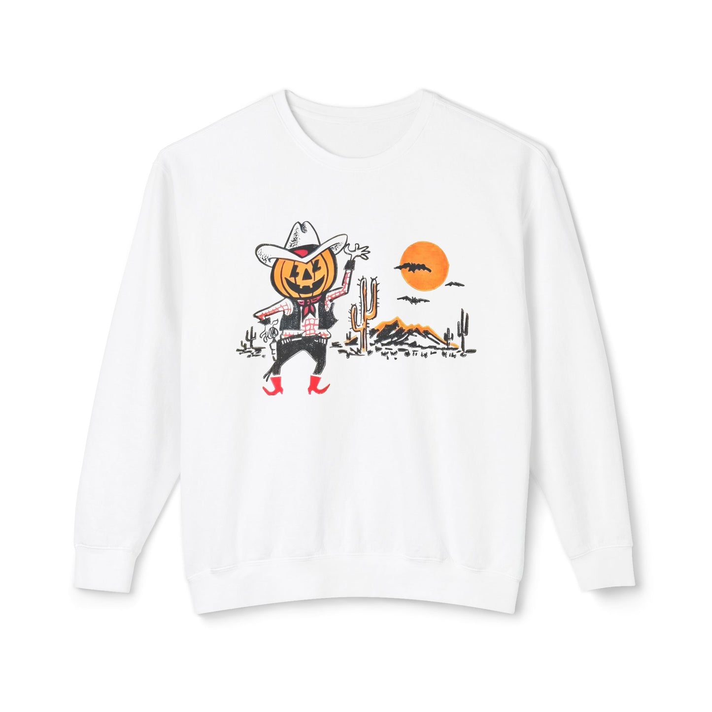 vintage cowboy pumpkin trick or treat bag graphic reproduction 100% cotton sweatshirt