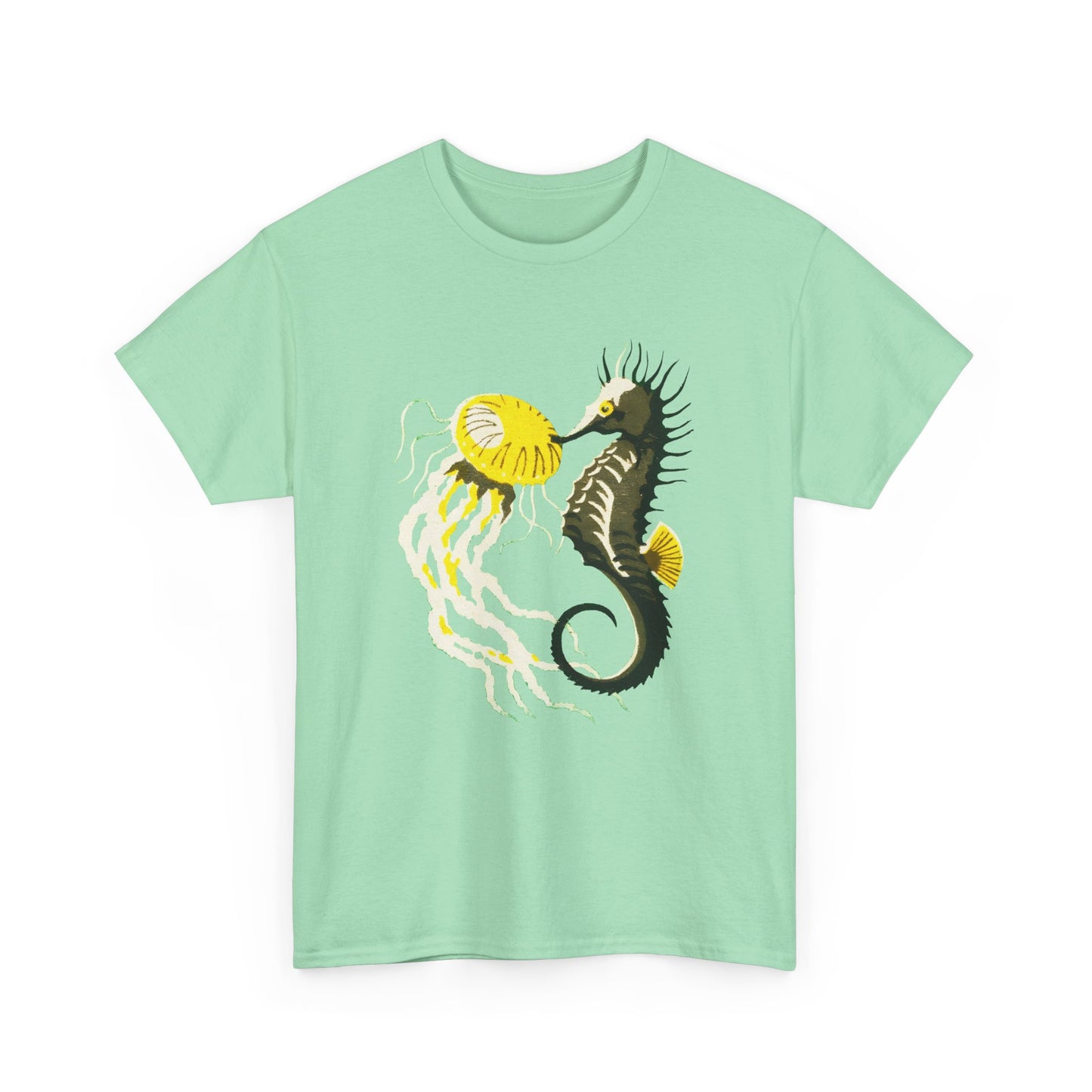 vintage lithuanian matchbox seahorse and jellyfish art reproduction tshirt