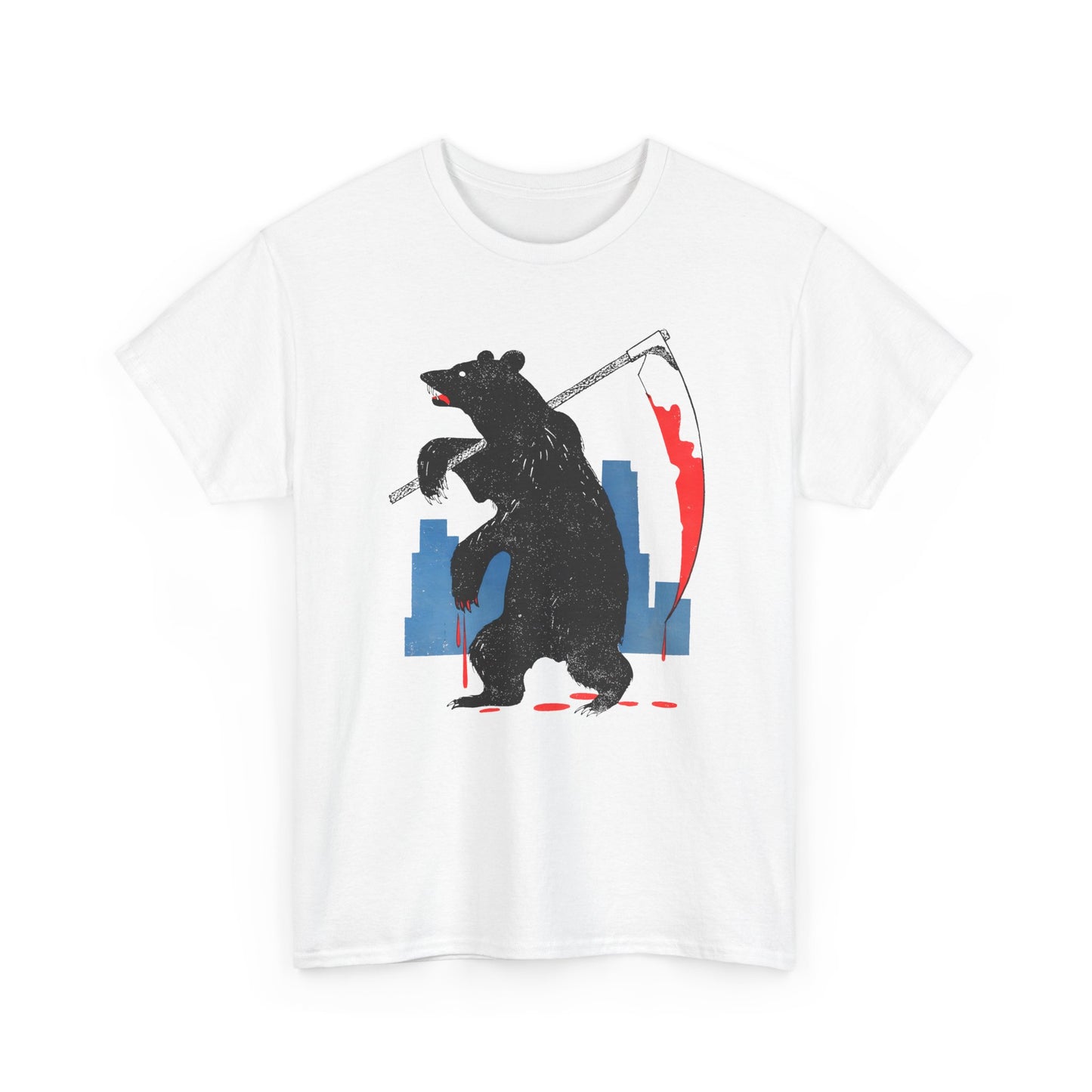 mid century manolo prieto bear with scythe book cover tshirt