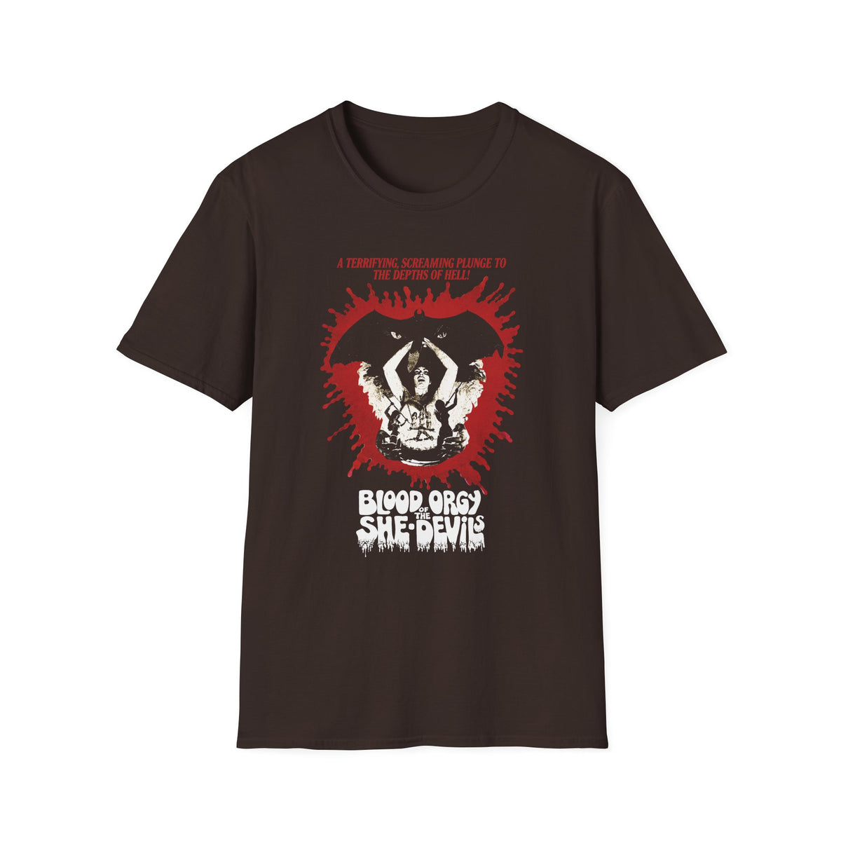 1973 b movie blood orgy of the she devils tshirt