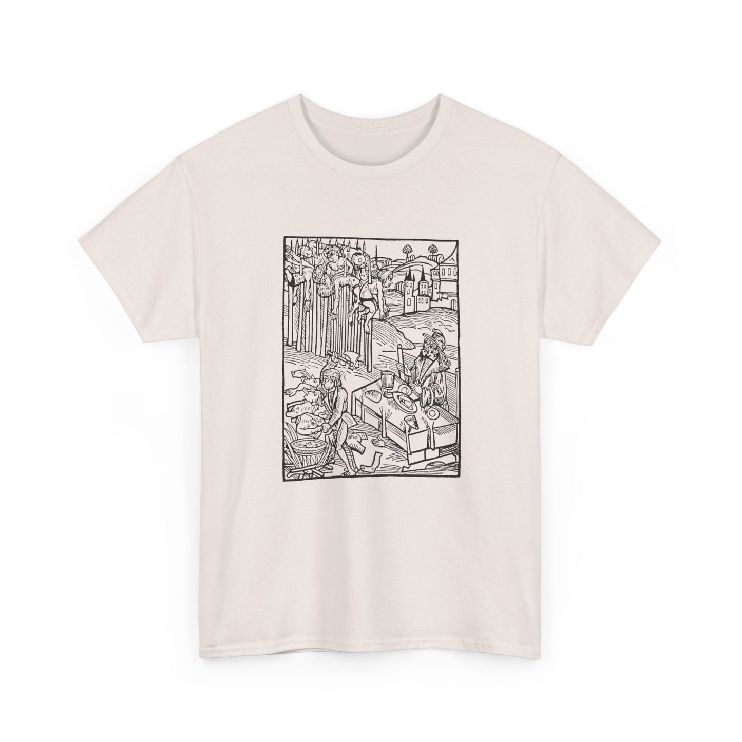 vlad the impaler dining near the mutilated bodies of his victims 1499 german woodcut by ambrosius huber tshirt