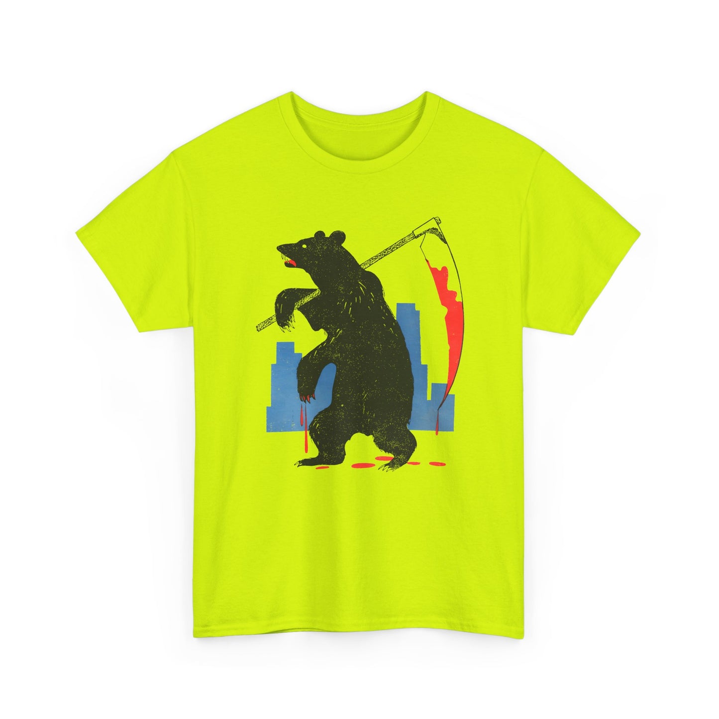 mid century manolo prieto bear with scythe book cover tshirt
