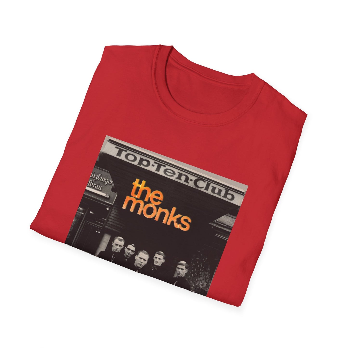 1960s experimental rock n roll band the monks in front of the top ten club tshirt