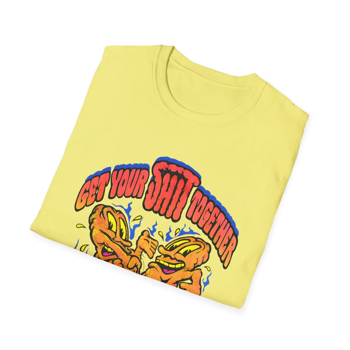 1970s graphic "get your shit together" two shits shaking hands tshirt