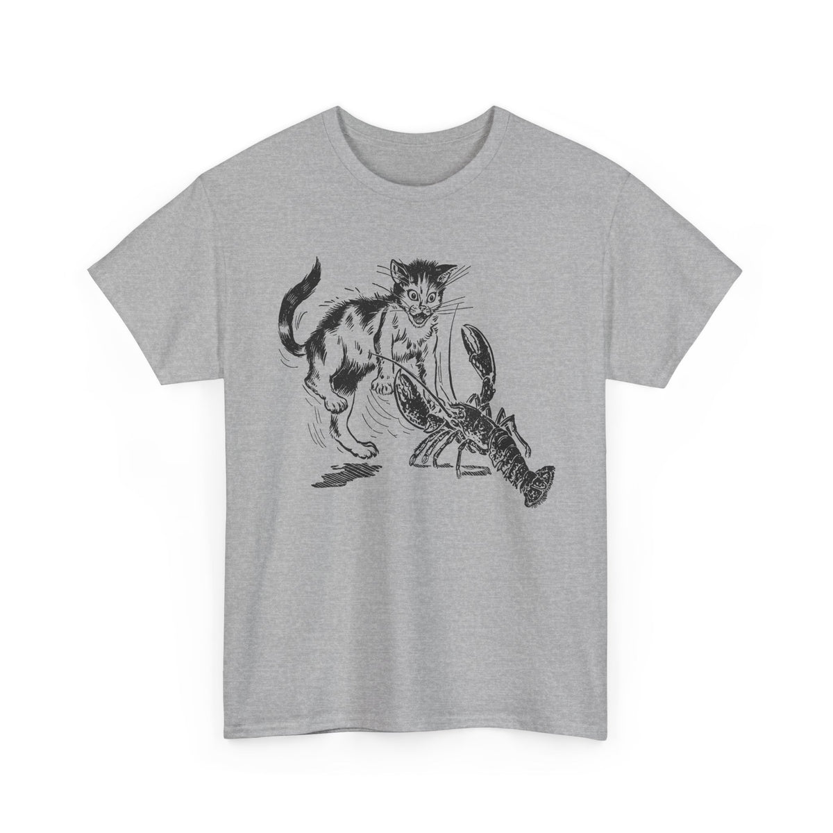 mid twentieth century children's book illustration cat and lobster tshirt