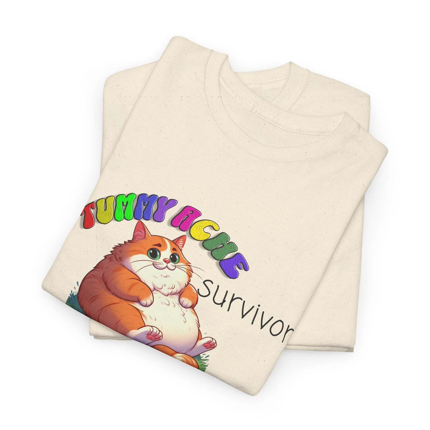 tummy ache survivor stuffed kitty silly tshirt