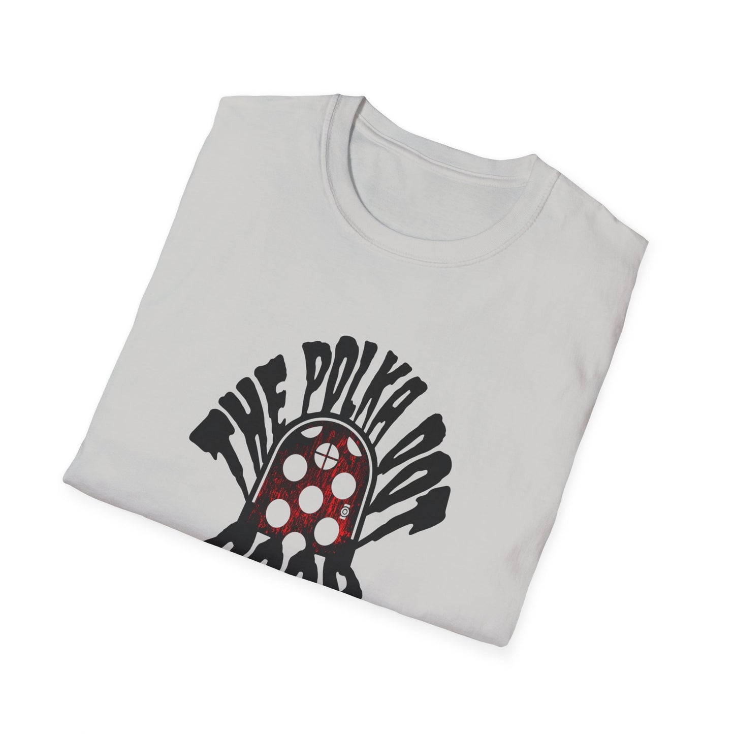 the polka dot door in black creepster font tshirt