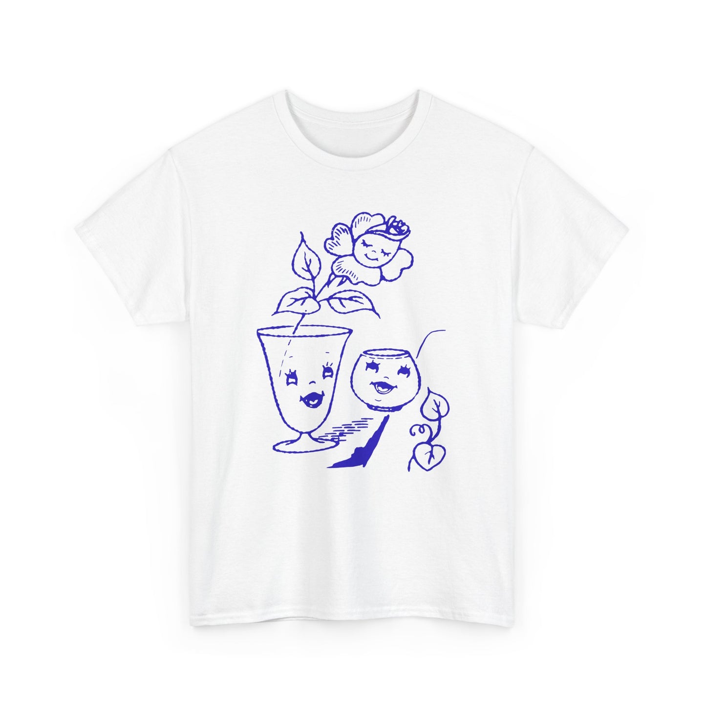 vintage happy flower and flower pots graphic reproduction tshirt
