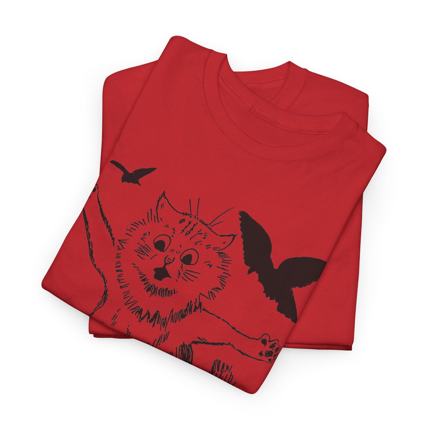 louis wain scared cat sketch running from birds tshirt