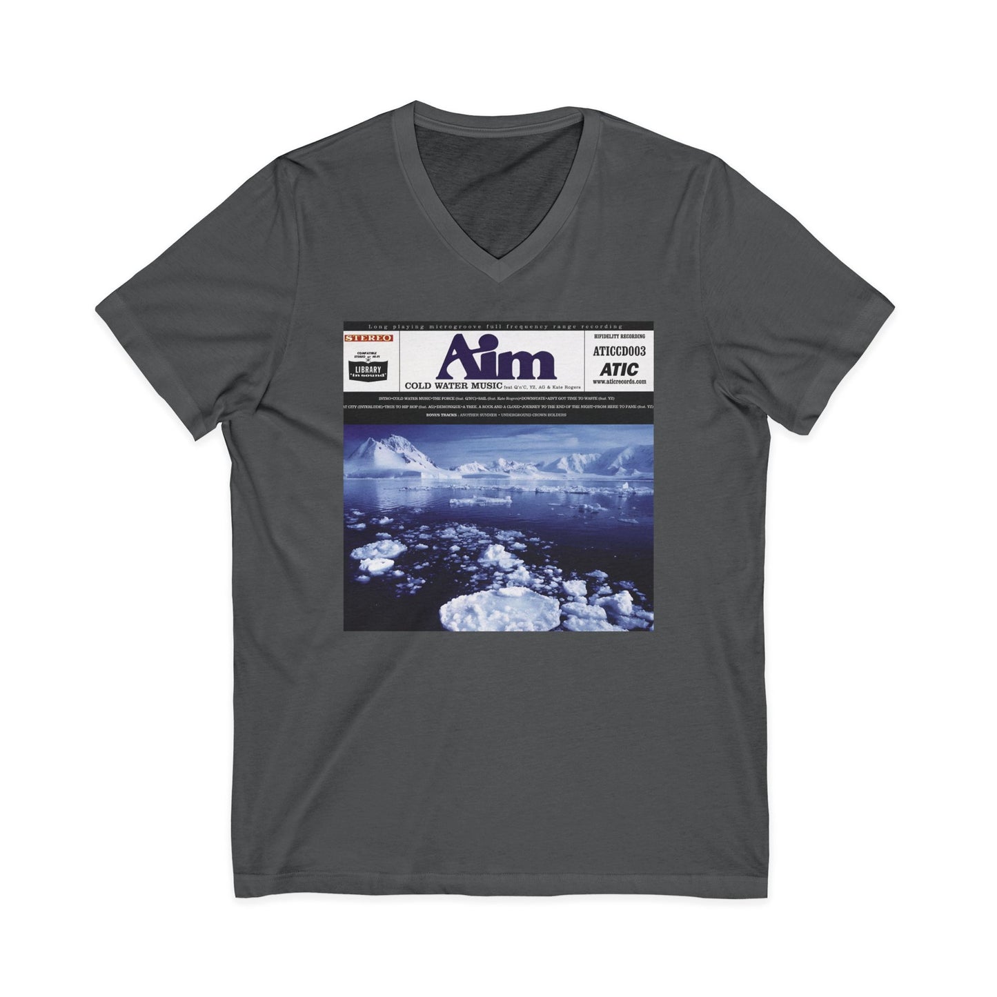 custom v-neck aim 1999 cold water music album tshirt