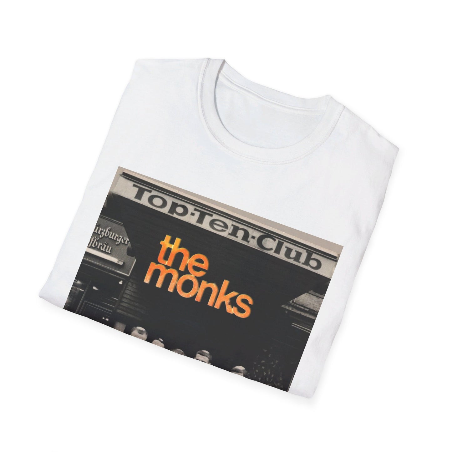 1960s experimental rock n roll band the monks in front of the top ten club tshirt