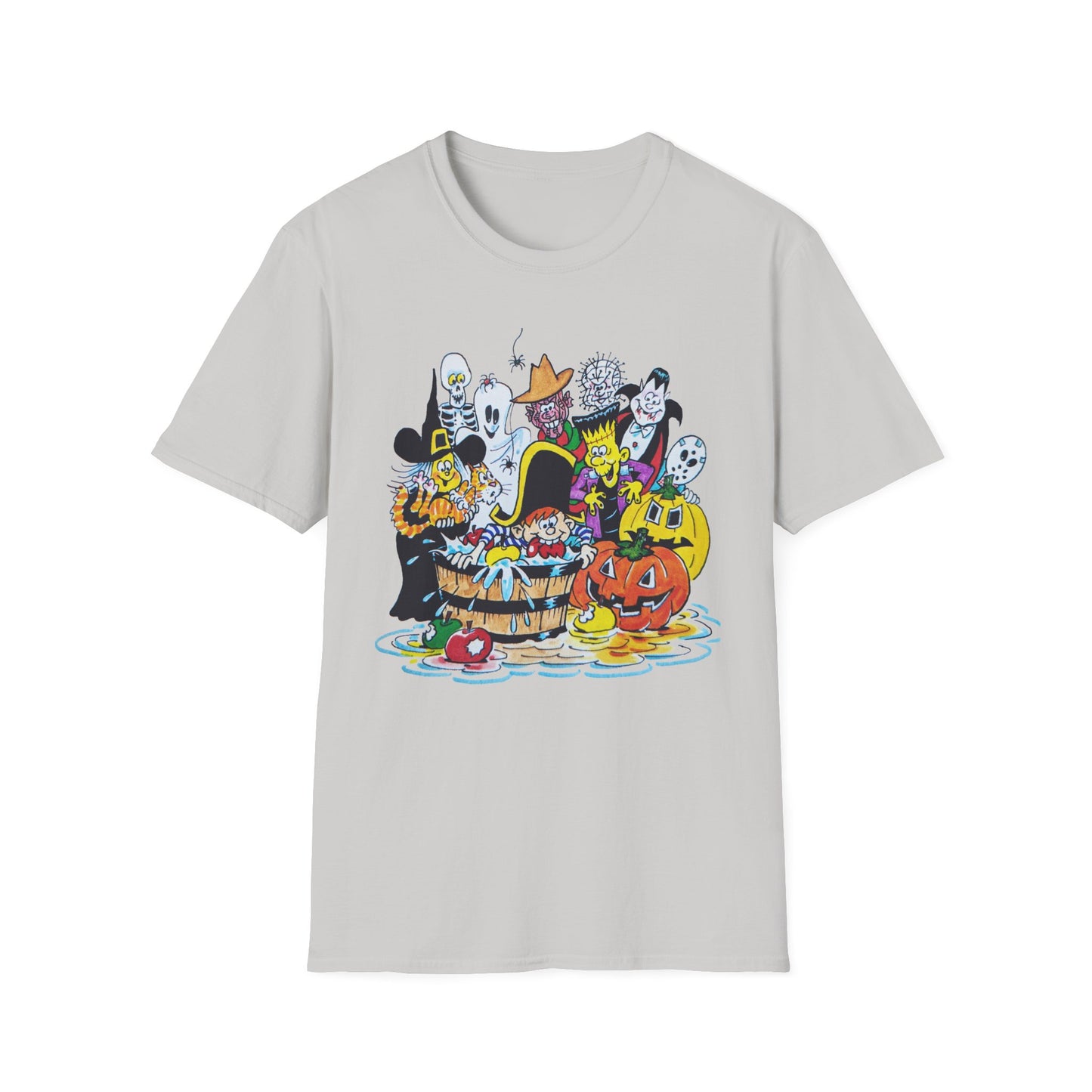 adorable cartoon witches, skeletons, jasons, freddys, and pumpkins halloween tshirt