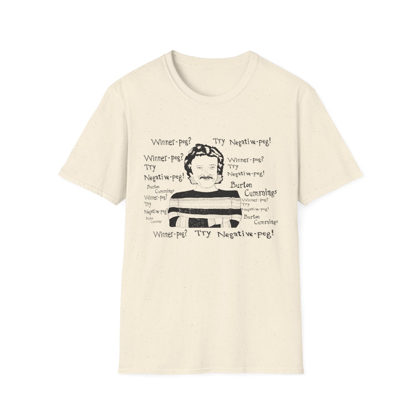 original fan art drawing of burton cummings talking about winnpeg tshirt